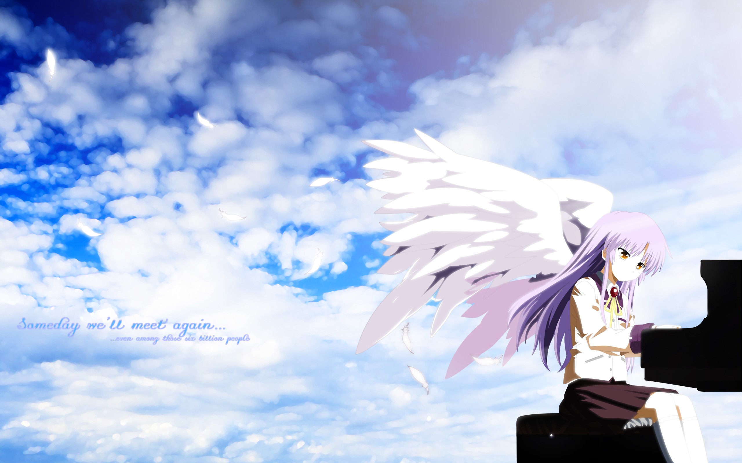 Anime 2560x1600 fantasy art angel piano Tachibana Kanade Angel Beats! anime anime girls clouds purple hair angel girl