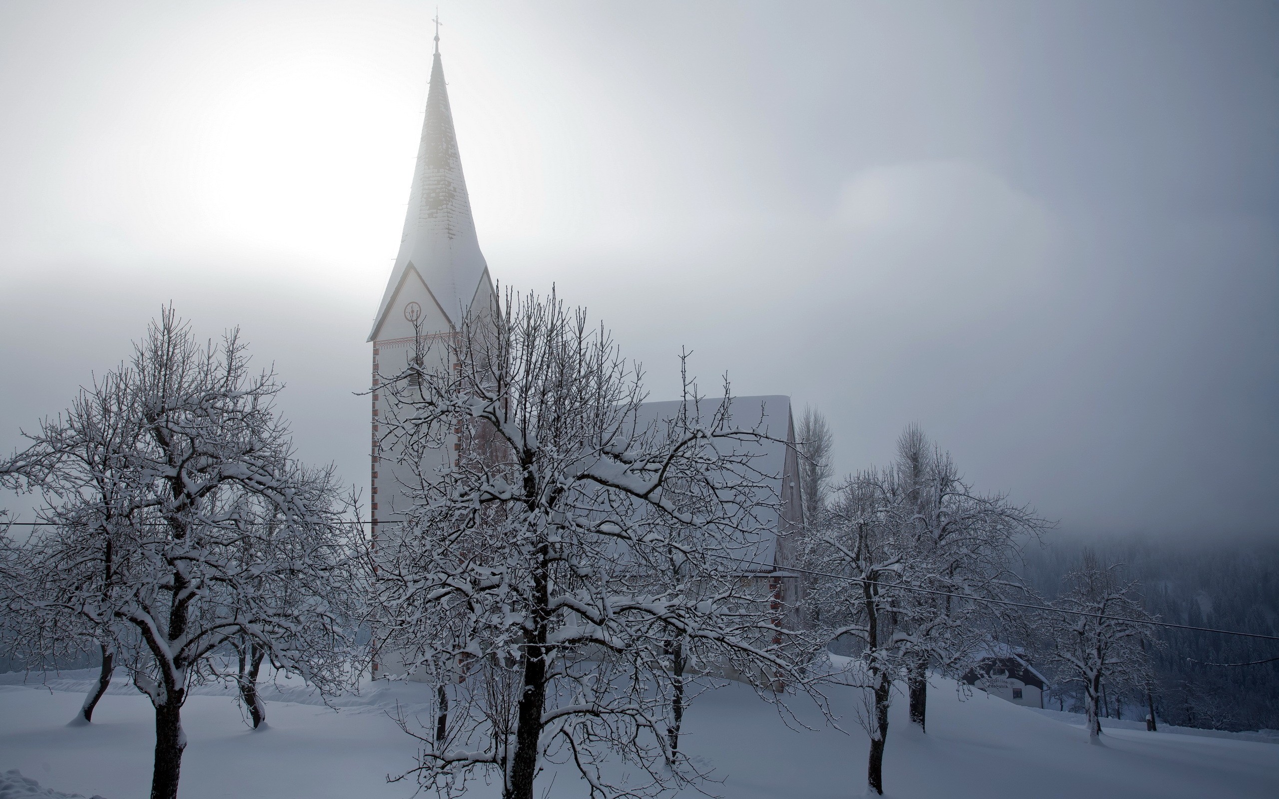 General 2560x1600 church snow winter sunlight white cold ice trees outdoors building