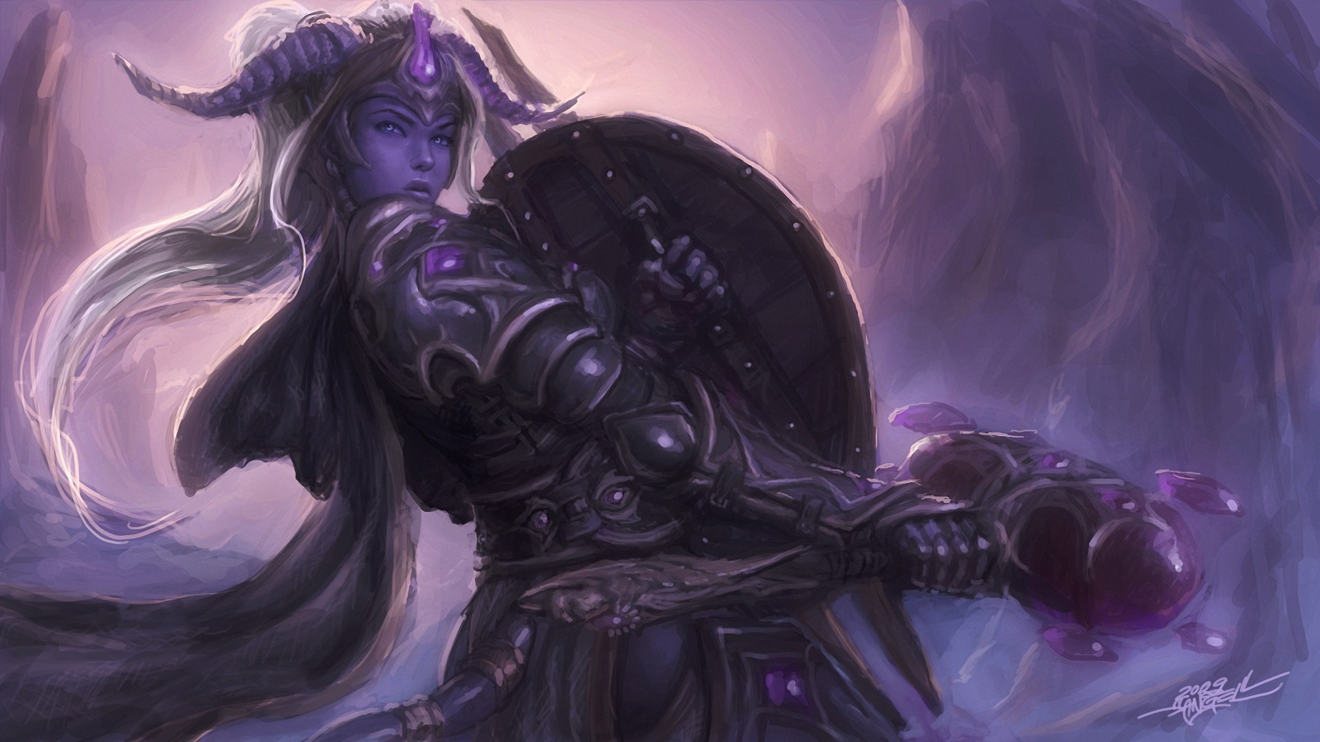 General 1920x1080 paladin horns World of Warcraft draenei video games PC gaming video game art video game girls fantasy armor armor fantasy art fantasy girl long hair