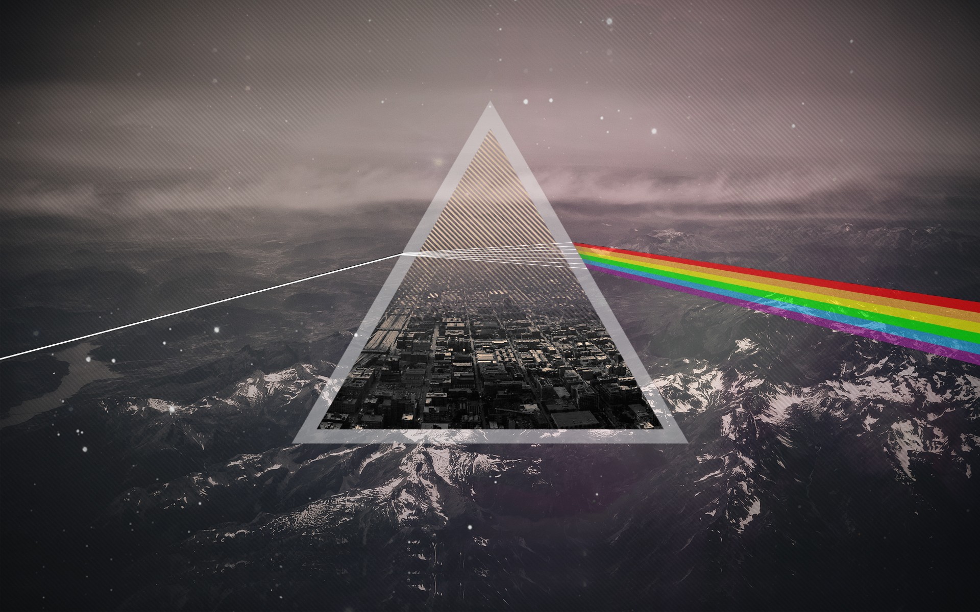 General 1920x1200 Pink Floyd The Dark Side of the Moon triangle mountains picture-in-picture music landscape
