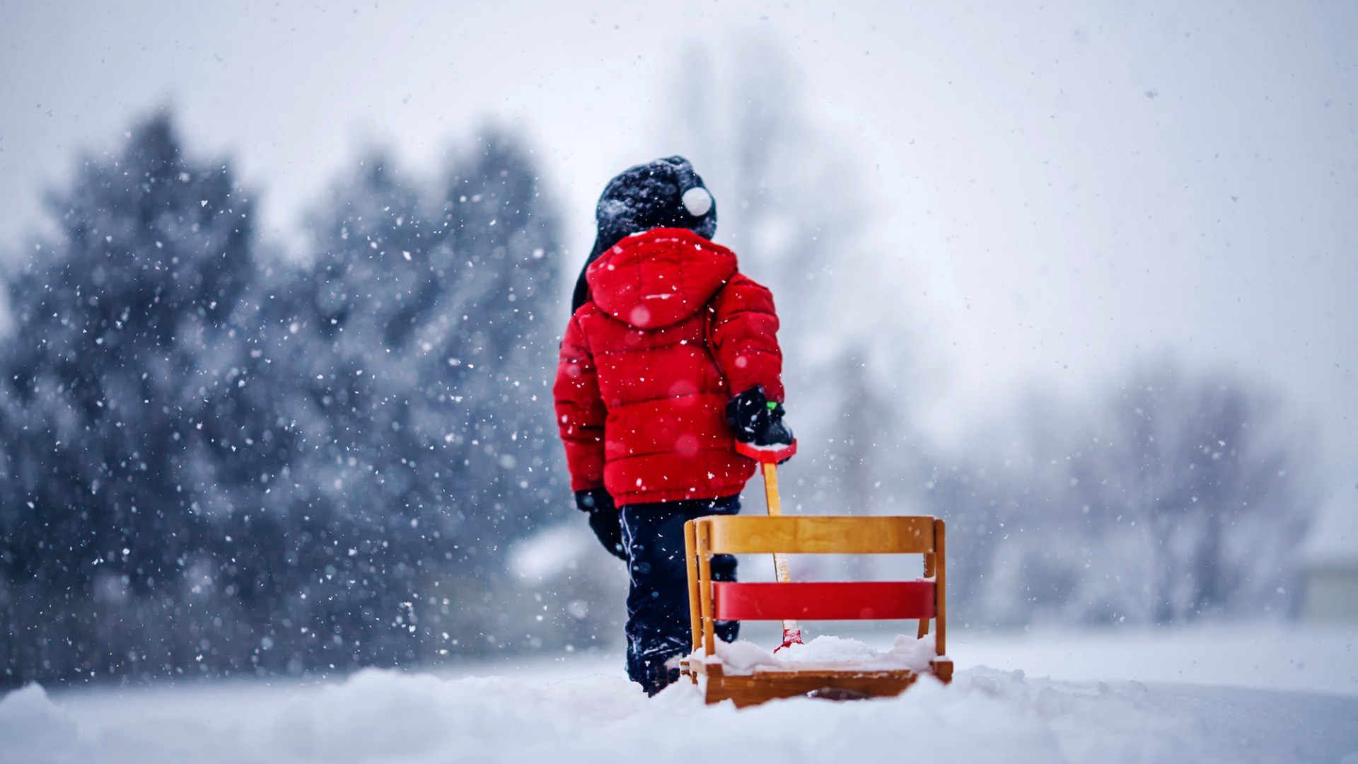 People 1920x1080 children snow outdoors winter sleigh