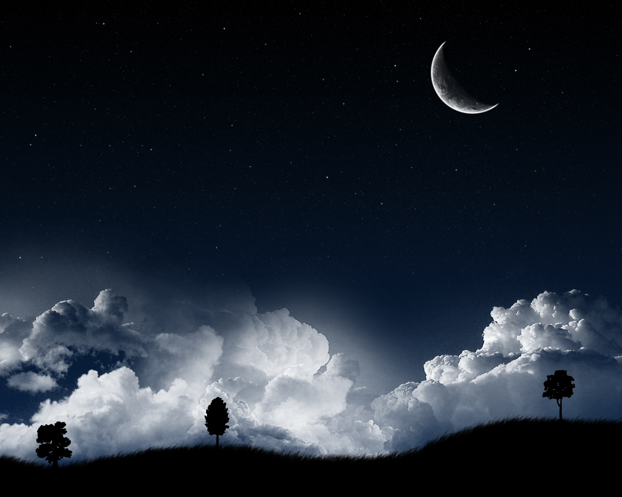 General 1280x1024 landscape night Moon clouds stars digital art sky trees