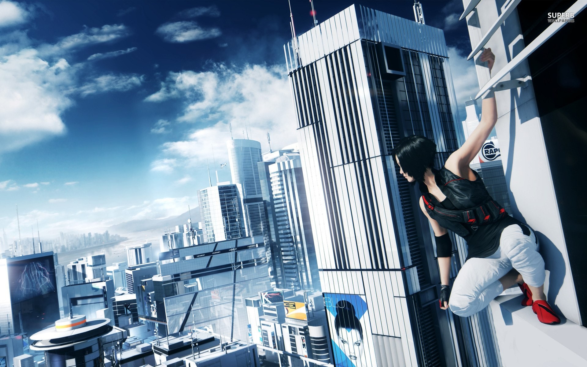 General 1920x1200 Mirror's Edge video games video game art video game girls women dark hair PC gaming cityscape EA DICE Electronic Arts Faith Connors