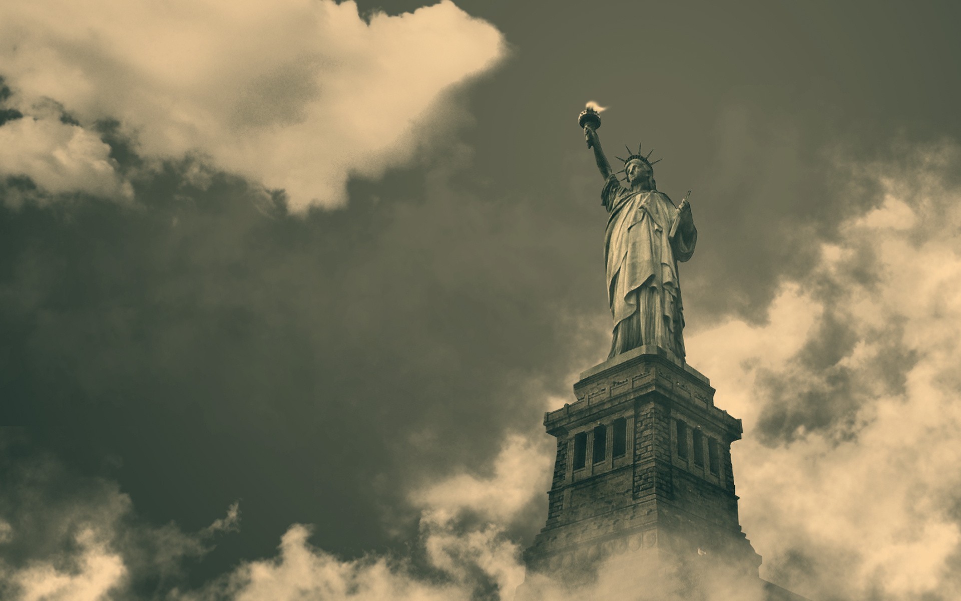 General 1920x1200 Statue of Liberty sepia monochrome statue monument USA New York City