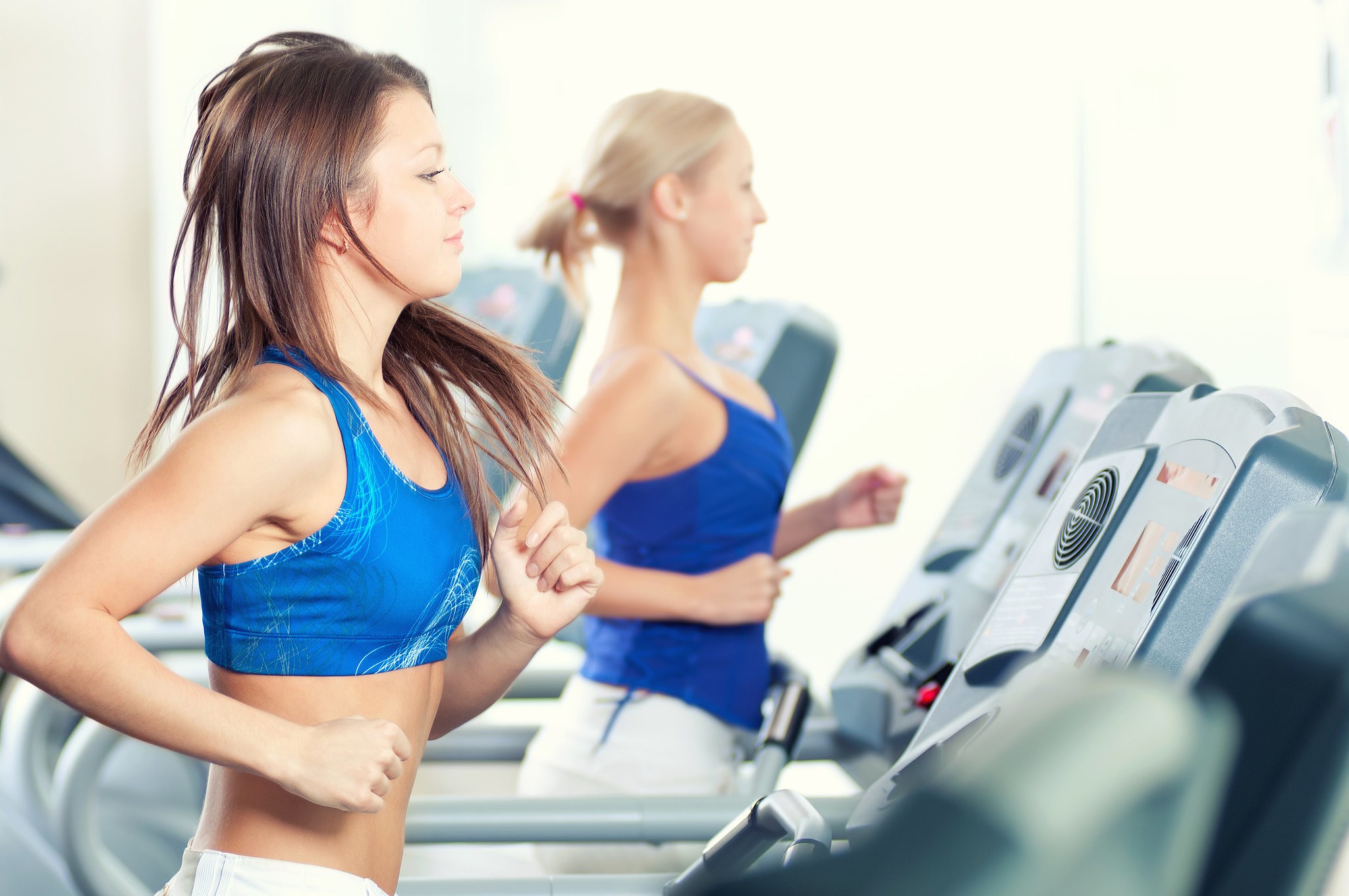 People 2048x1360 women treadmills exercise fitness model sport running working out brunette blonde two women gyms women indoors indoors sports bra bra