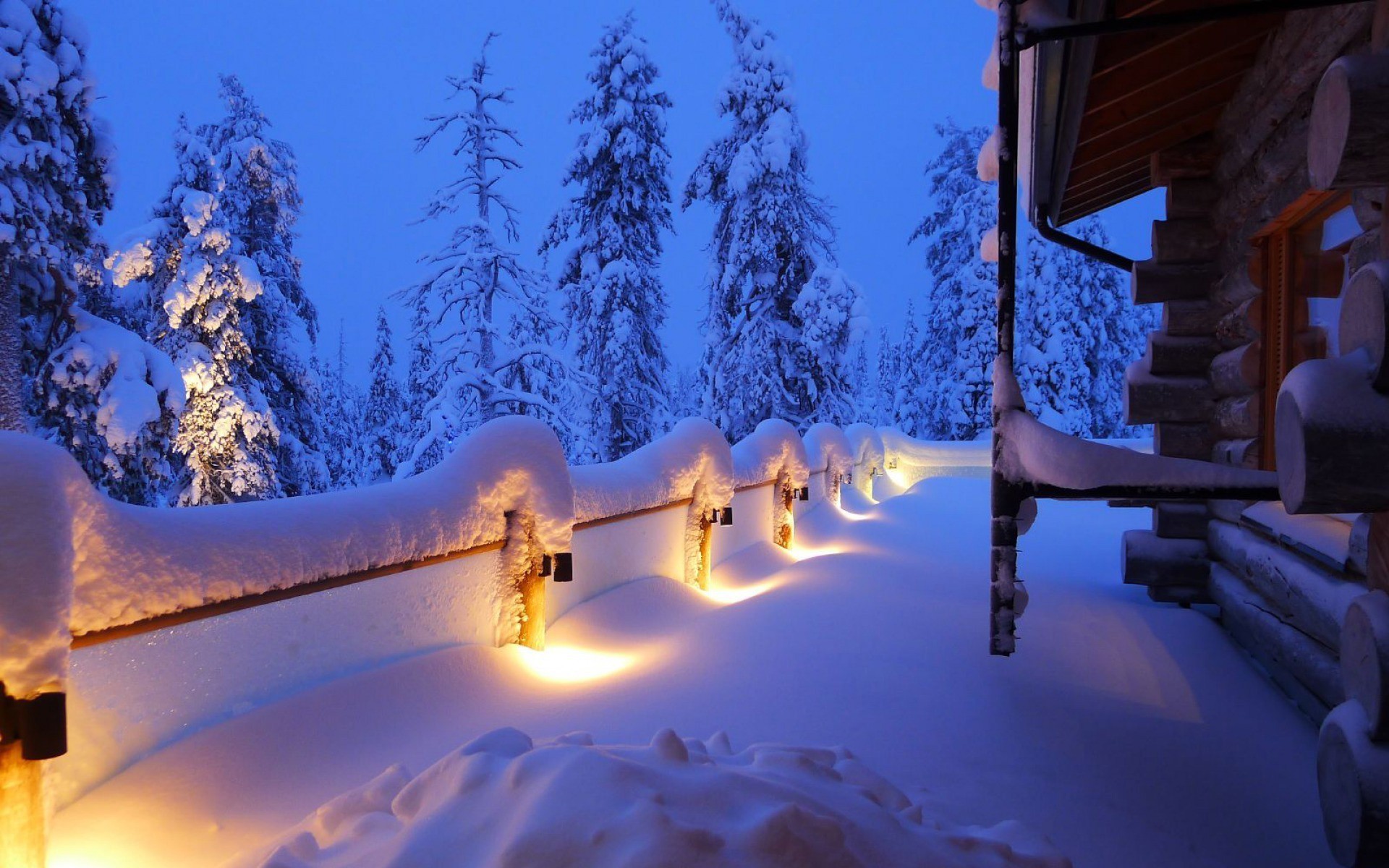 General 1920x1200 winter snow hut lights trees cold ice outdoors