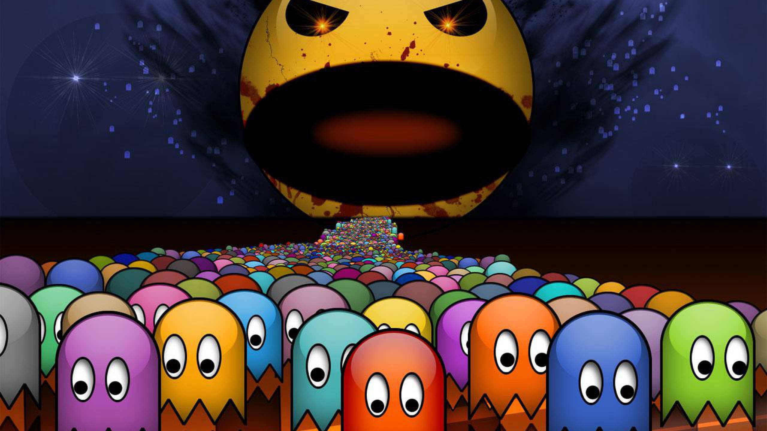 General 2560x1440 video games Pac-Man  retro games humor frontal view reverse fan art video game characters