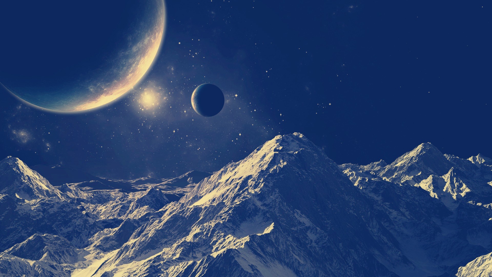General 1920x1080 space space art nature mountains digital art planet stars