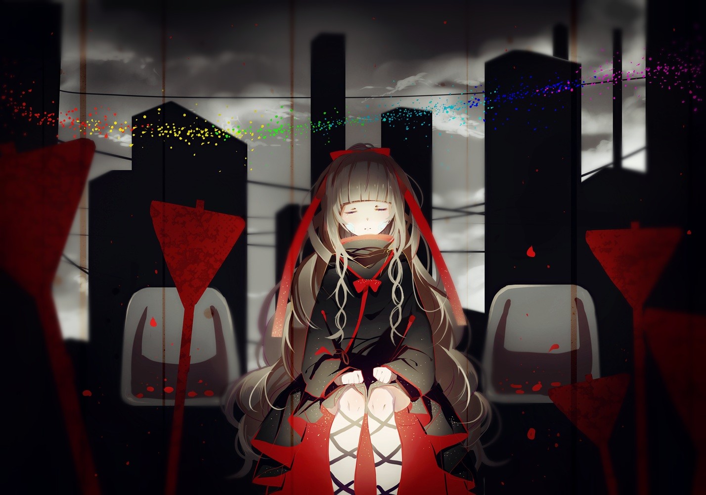 Anime 1428x1000 closed eyes Kagerou Project anime anime girls long hair knees together sitting