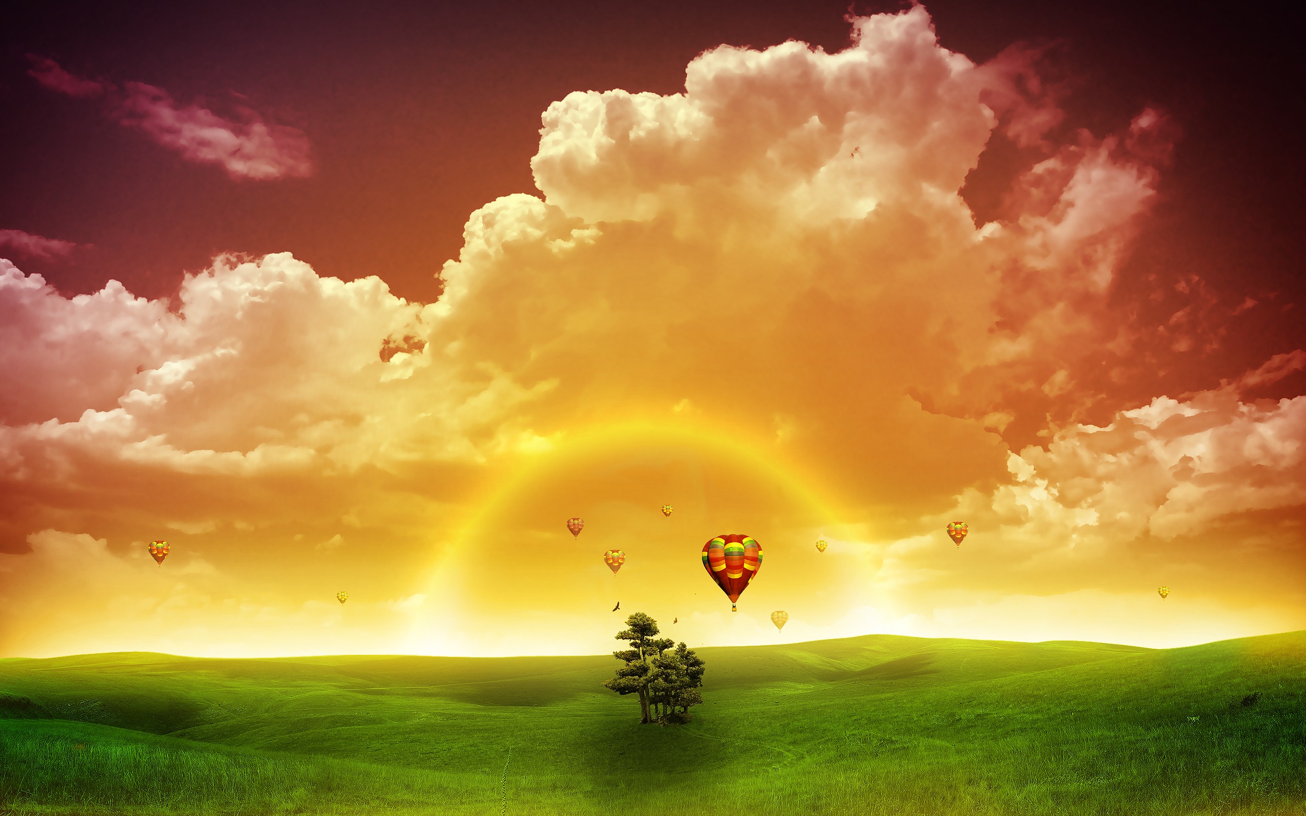 General 2560x1600 fantasy art hot air balloons sky landscape digital art colorful clouds vehicle sunlight