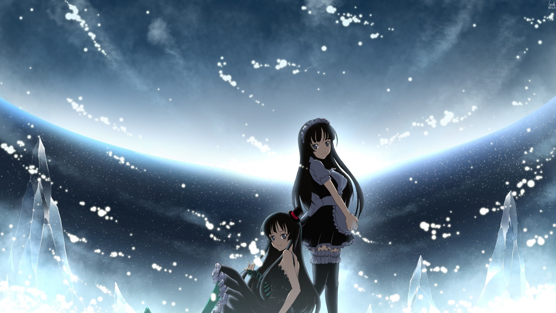 Anime 1920x1080 anime K-ON! Akiyama Mio anime girls two women sky looking at viewer dark hair long hair