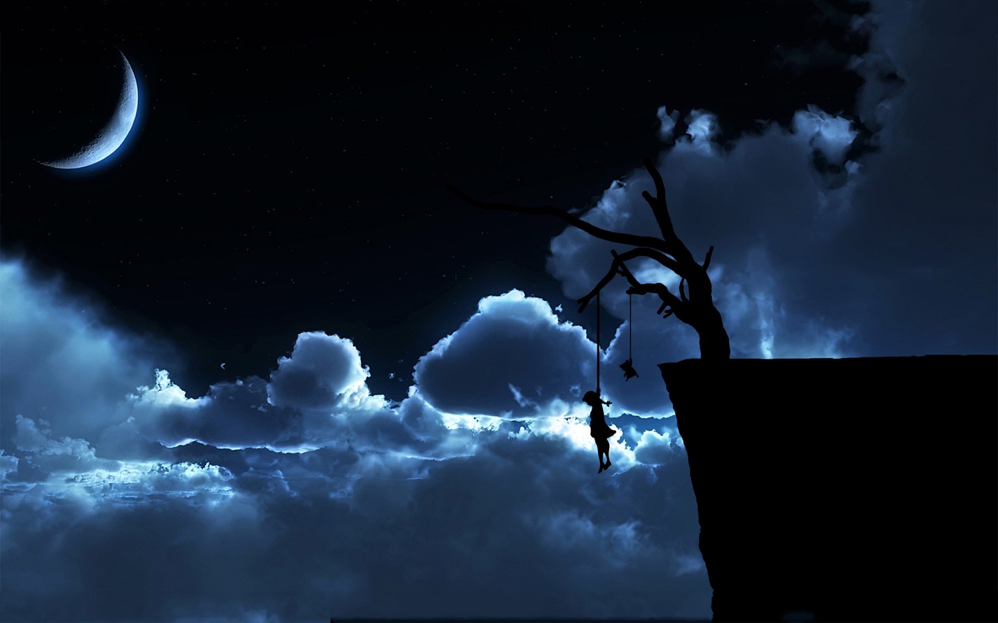 General 1440x900 sad artwork night suicide sky clouds Moon dark