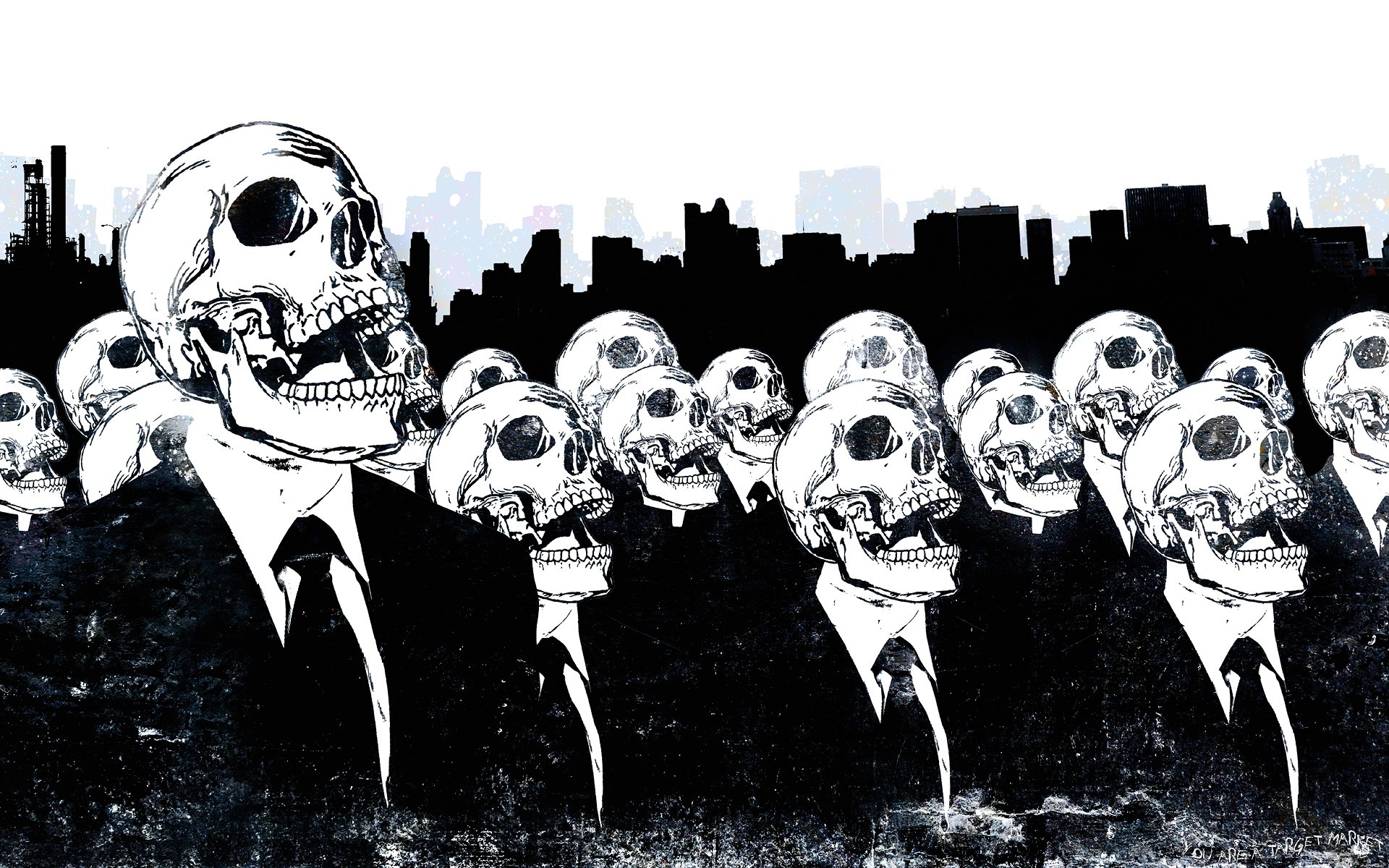 General 1920x1200 skull skyline artwork Alex Cherry monochrome suits tie grunge DeviantArt