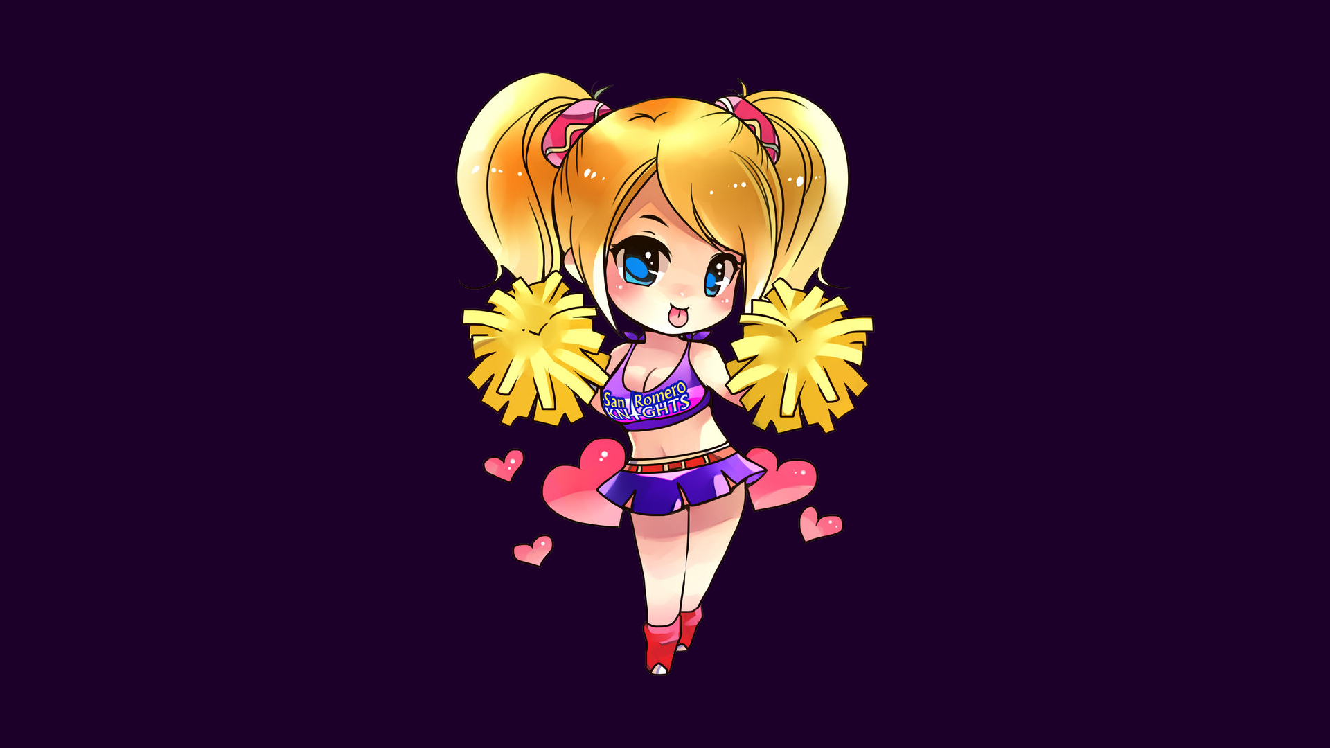 Anime 1920x1080 Lollipop Chainsaw Juliet Starling chibi video games video game girls blue eyes purple background tongues tongue out