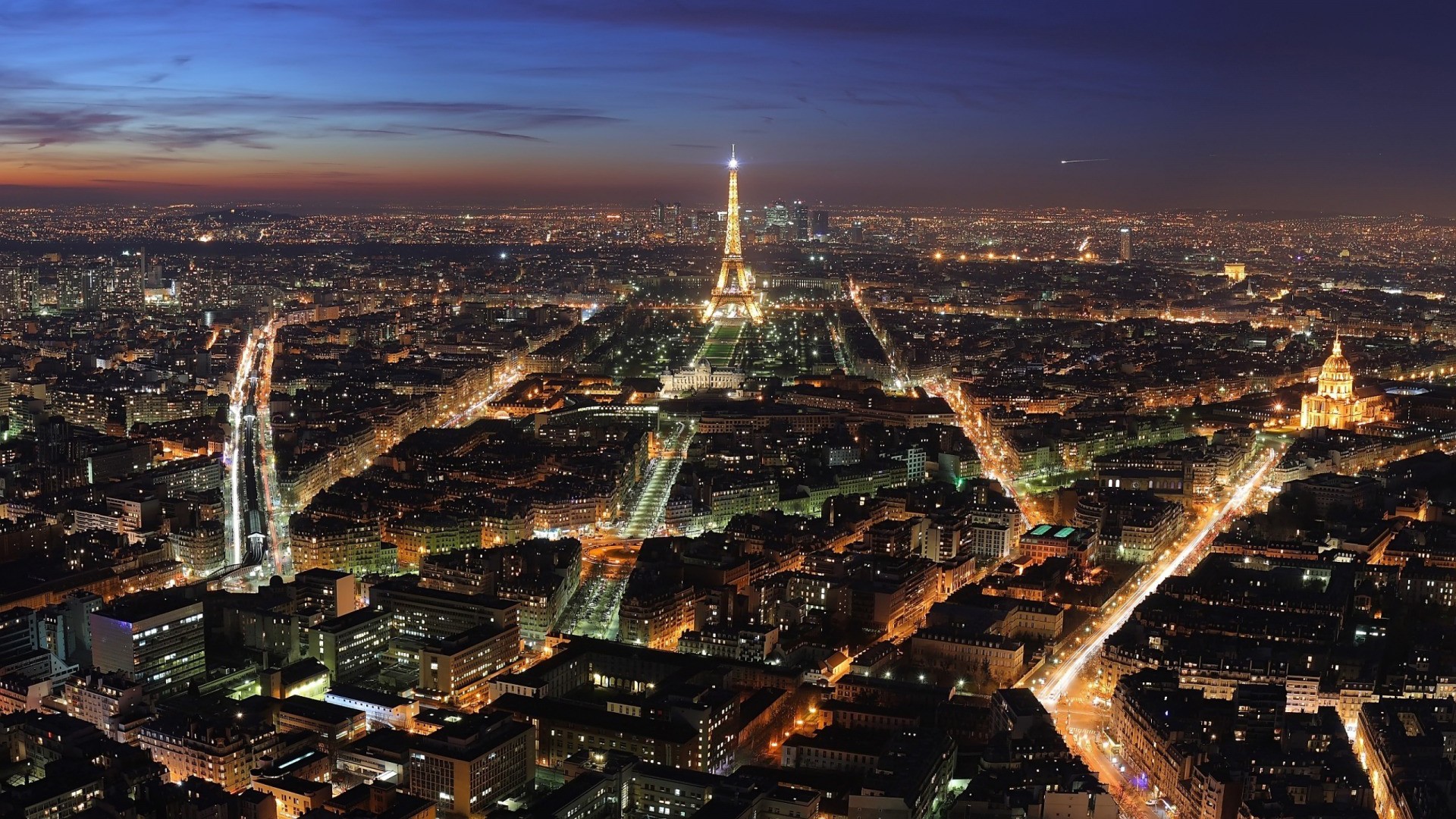 General 1920x1080 cityscape Paris France Eiffel Tower city night aerial view city lights landmark Europe