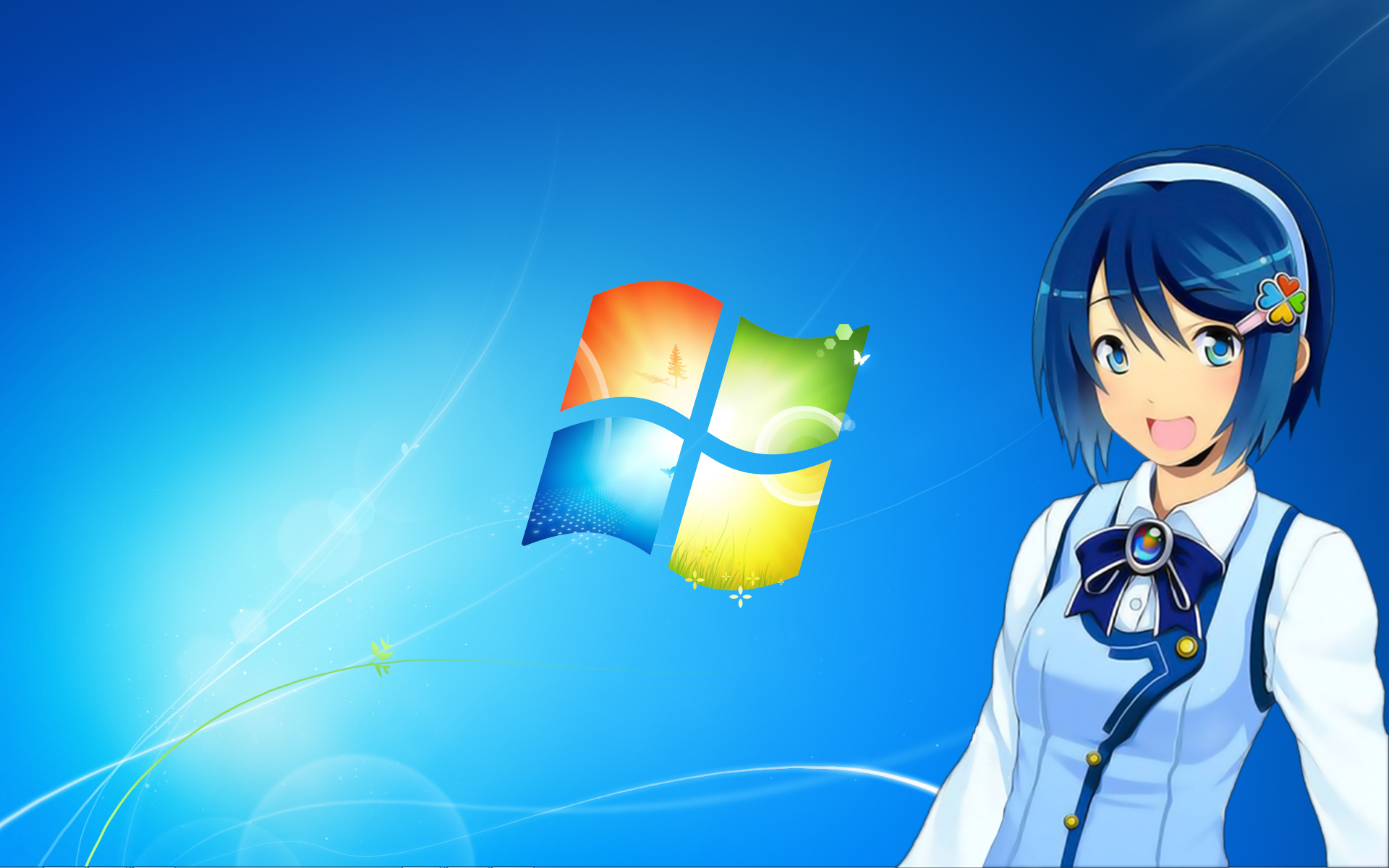 Anime 1920x1200 anime girls blue hair anime OS-tan Microsoft logo Microsoft Windows blue eyes open mouth looking at viewer gradient
