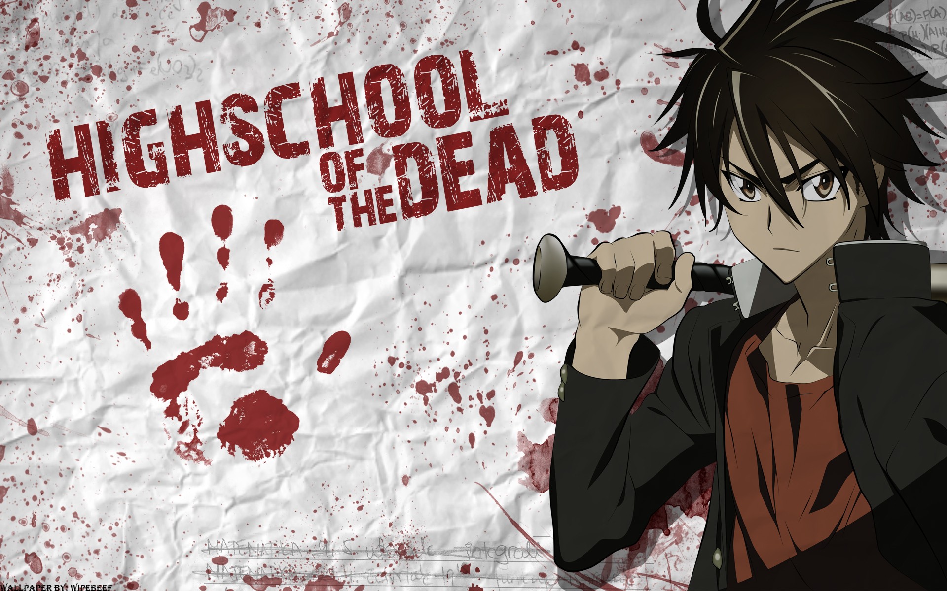 Anime 1920x1200 manga Highschool of the Dead Komuro Takashi angry face blood anime anime boys looking at viewer handprints typography bright