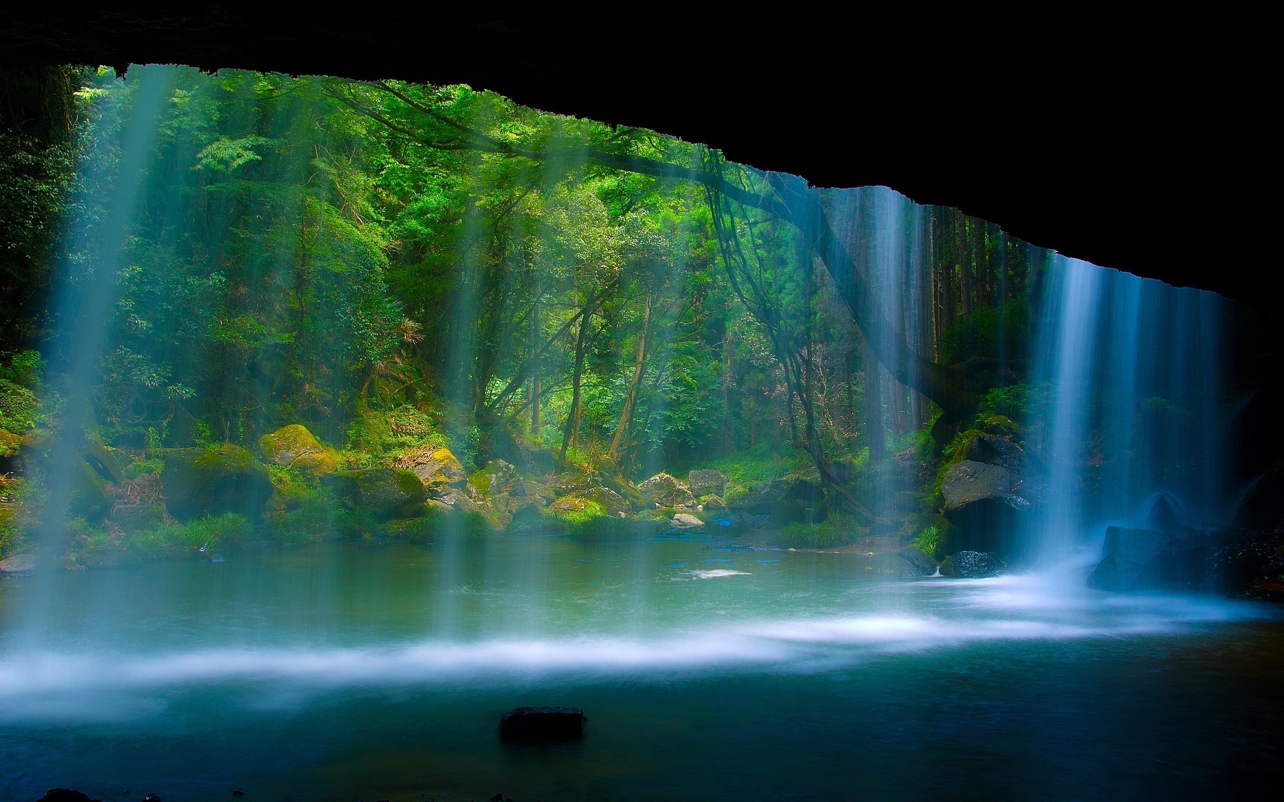 General 2560x1600 landscape cave waterfall forest nature