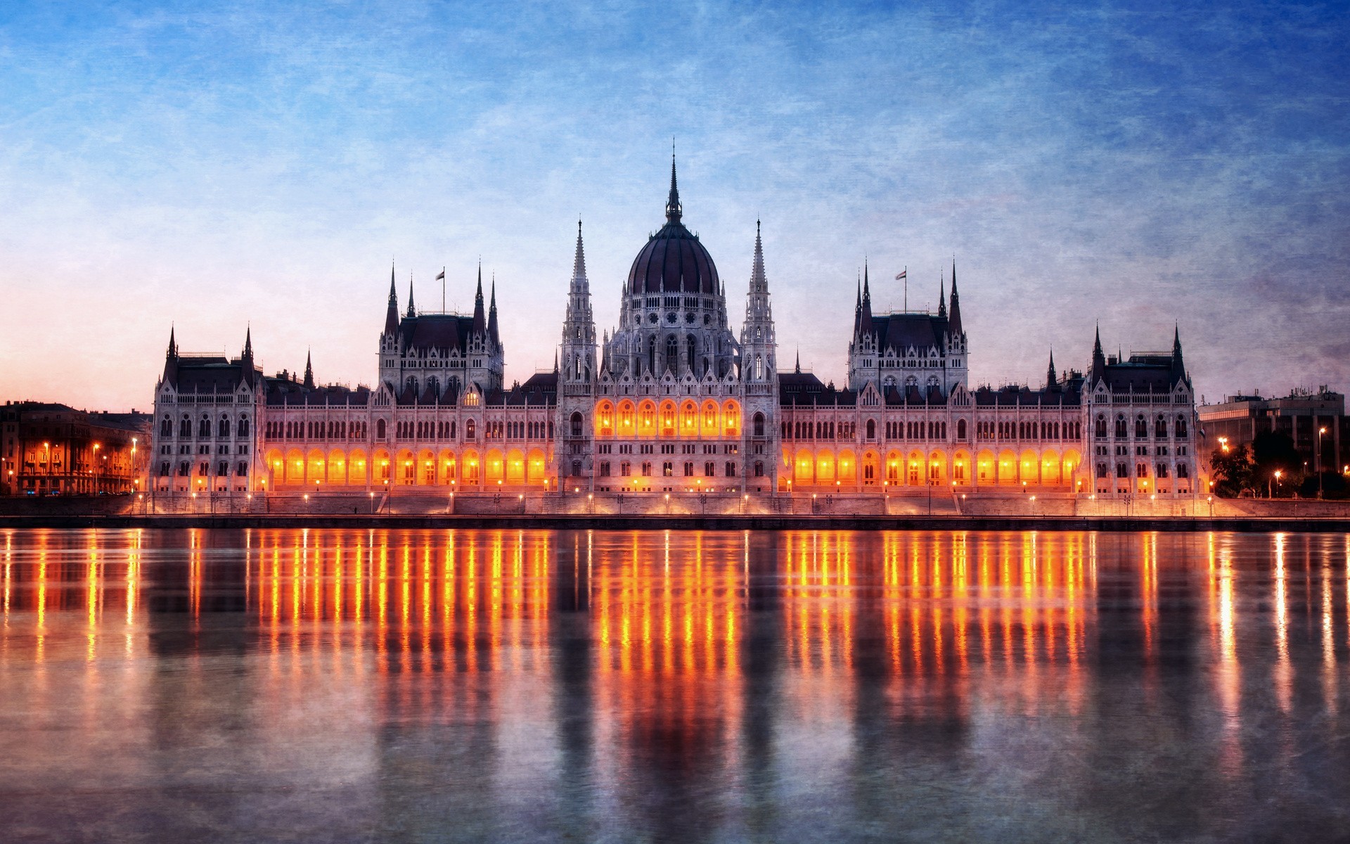 General 1920x1200 Budapest Hungarian Parliament Building lights river water building Hungary