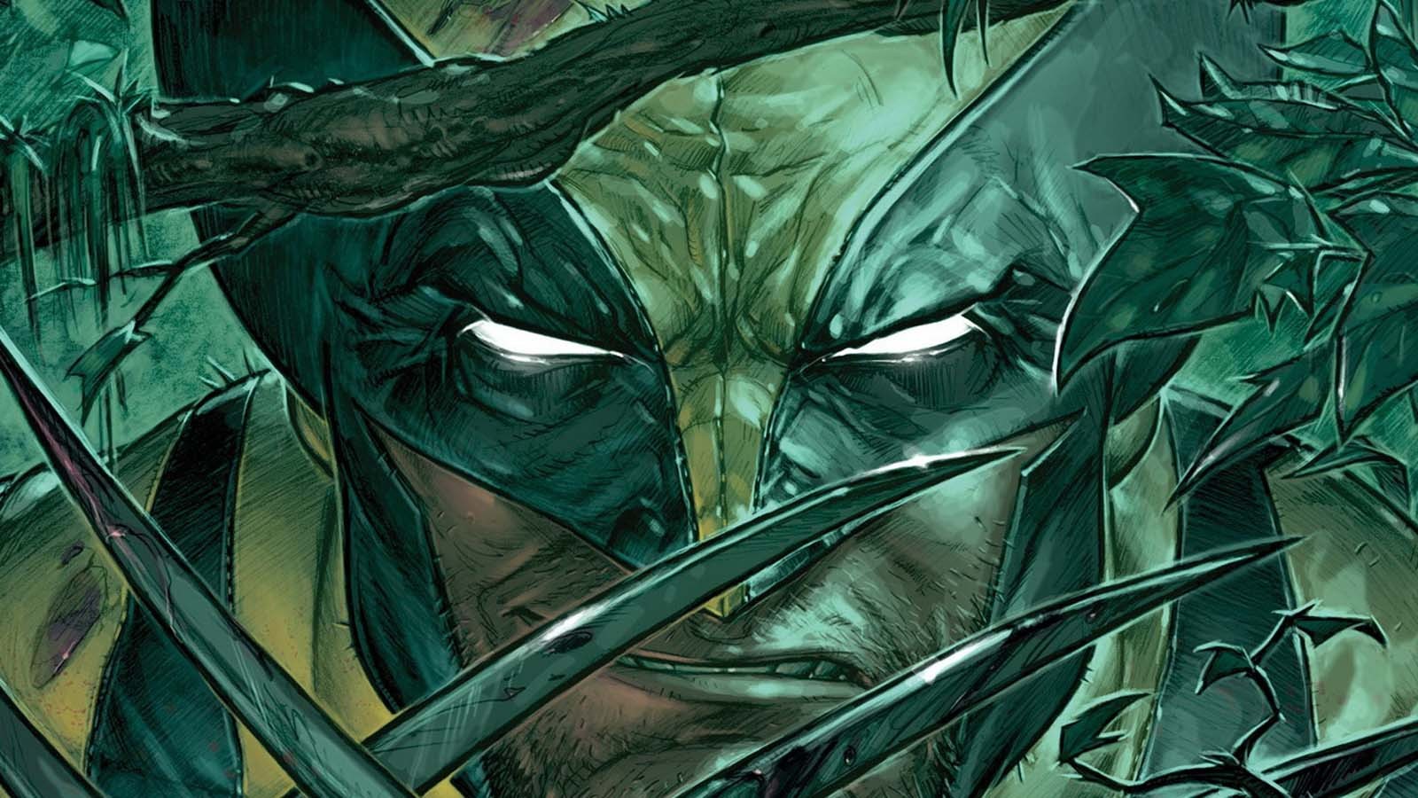 General 1600x900 comic art comics claws glowing eyes face closeup Wolverine X-Men angry mask men beard green