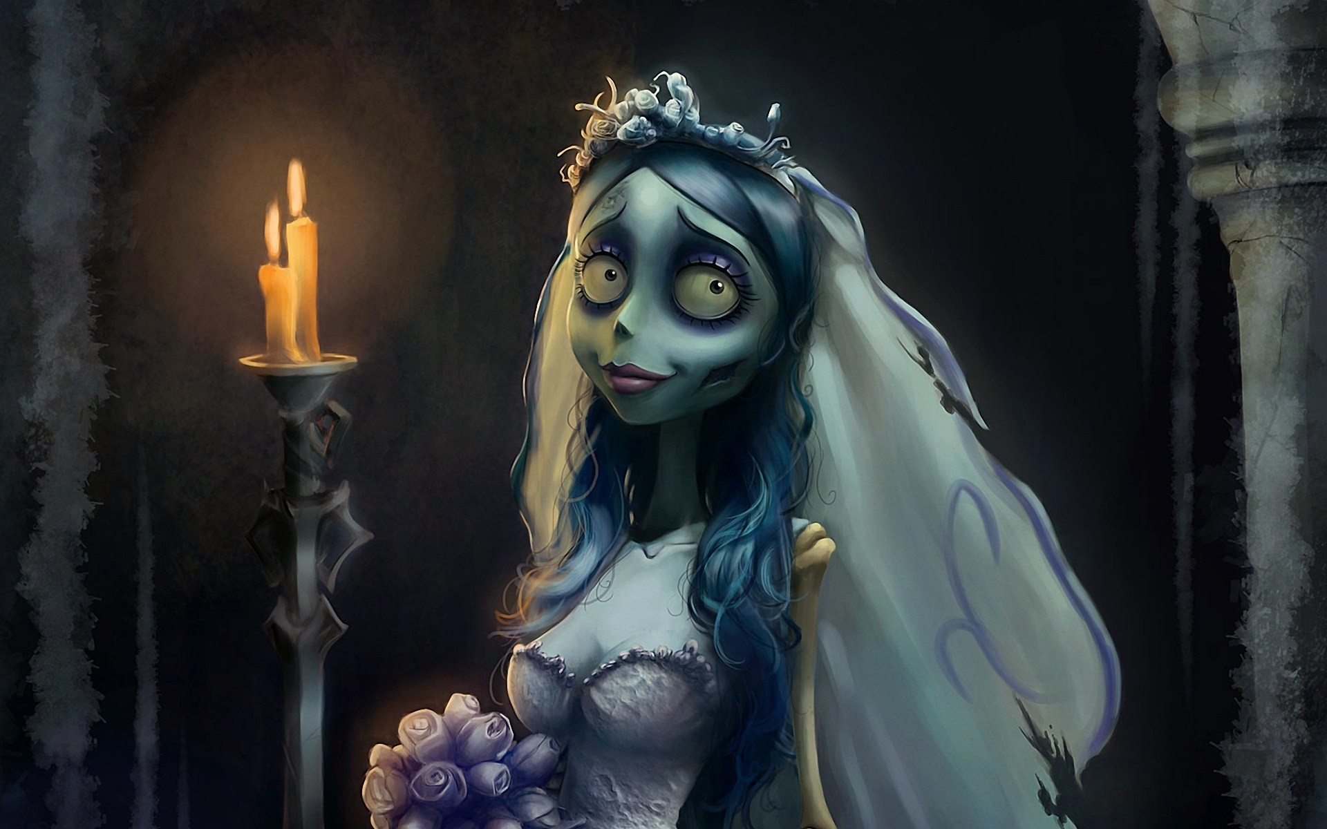 General 1920x1200 Corpse Bride movies spooky Gothic animated movies brides film stills flowers corpse dead women fantasy girl