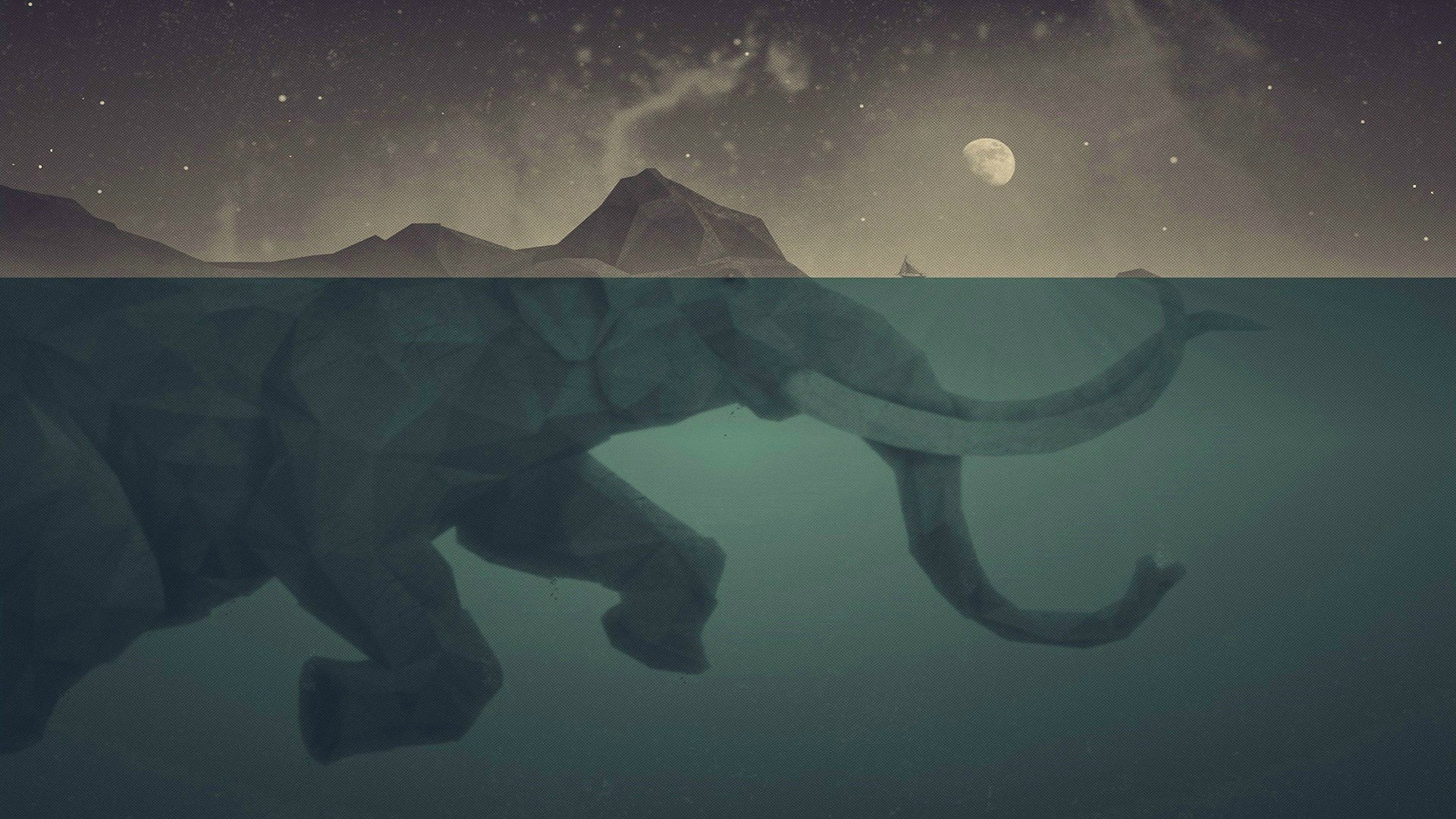 General 1920x1080 digital art elephant Moon sea water sky animals mammals underwater artwork