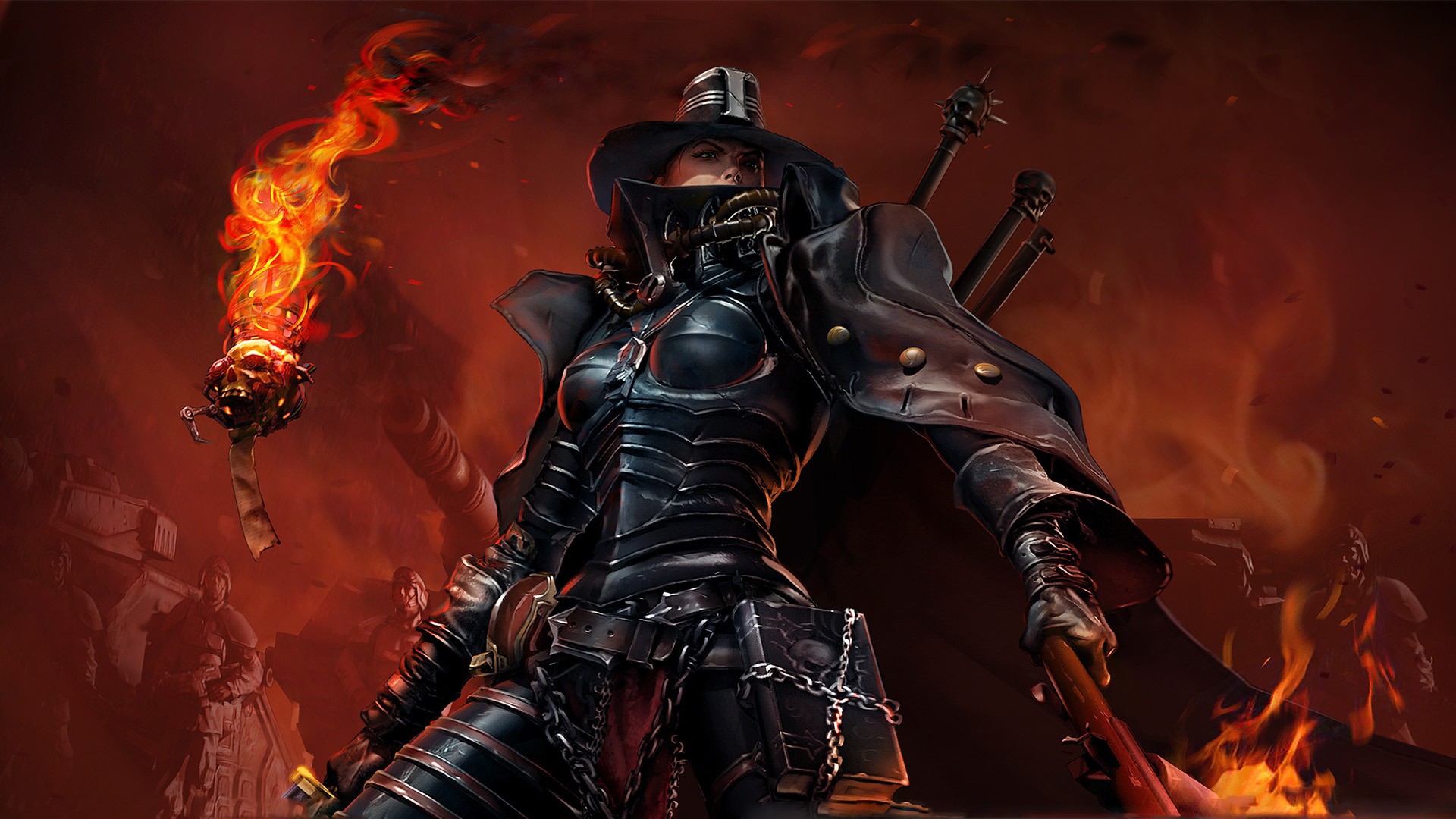 General 1920x1080 video game characters fantasy girl armor Warhammer 40,000 hat women with hats fantasy armor fire