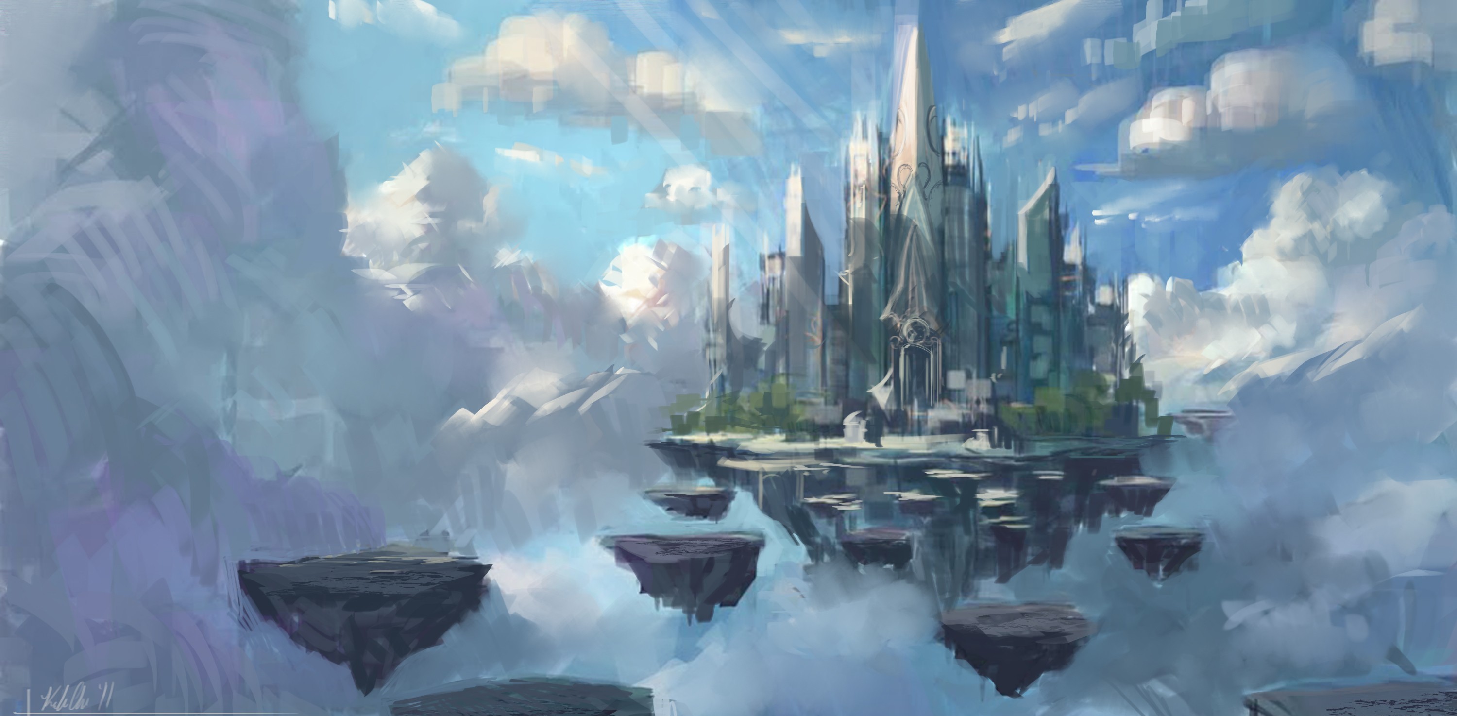 General 3000x1474 fantasy art fantasy city sky artwork