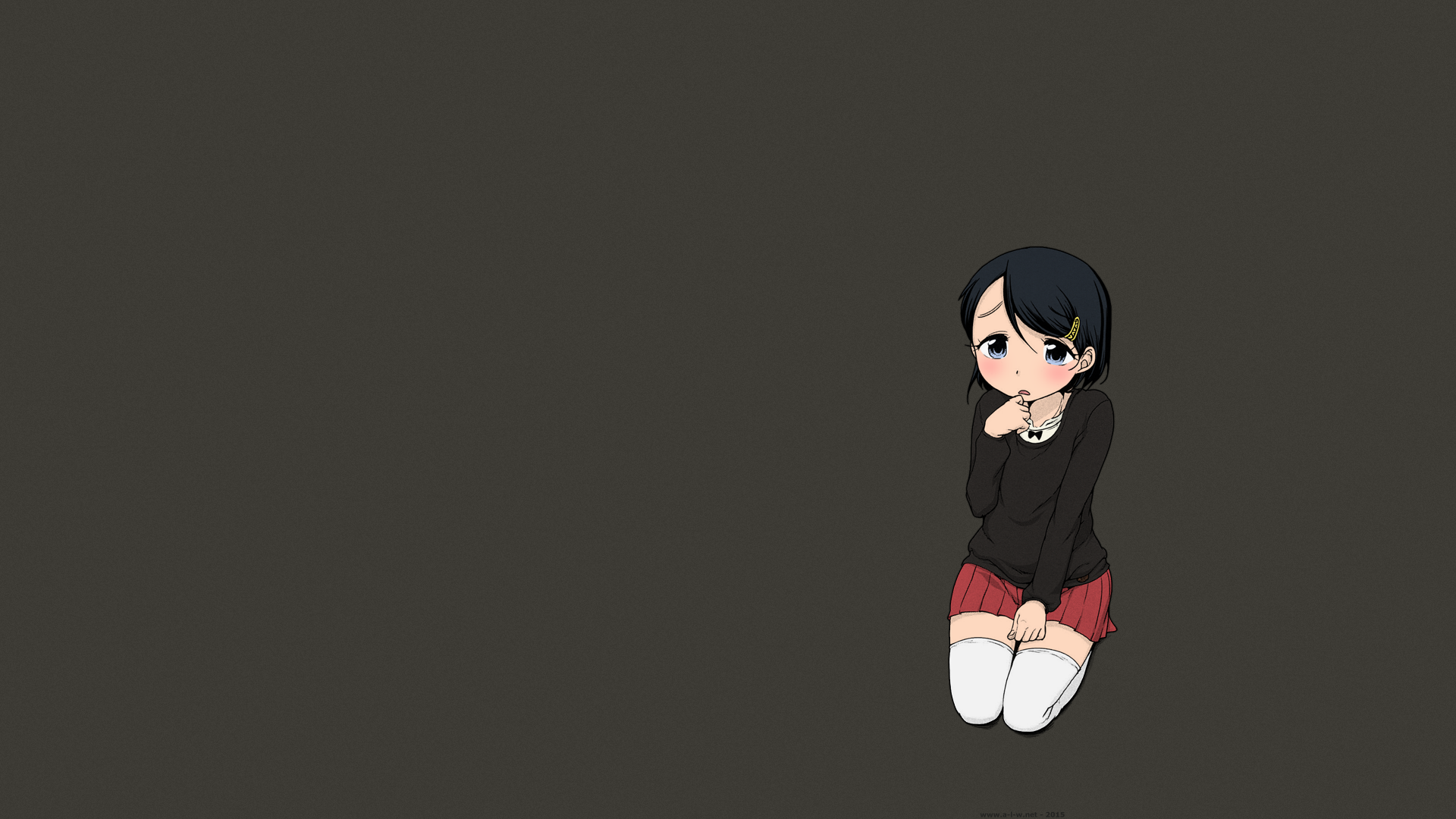 Anime 1920x1080 short hair miniskirt school uniform schoolgirl stockings dark hair shy anime girls manga anime kneeling sad simple background
