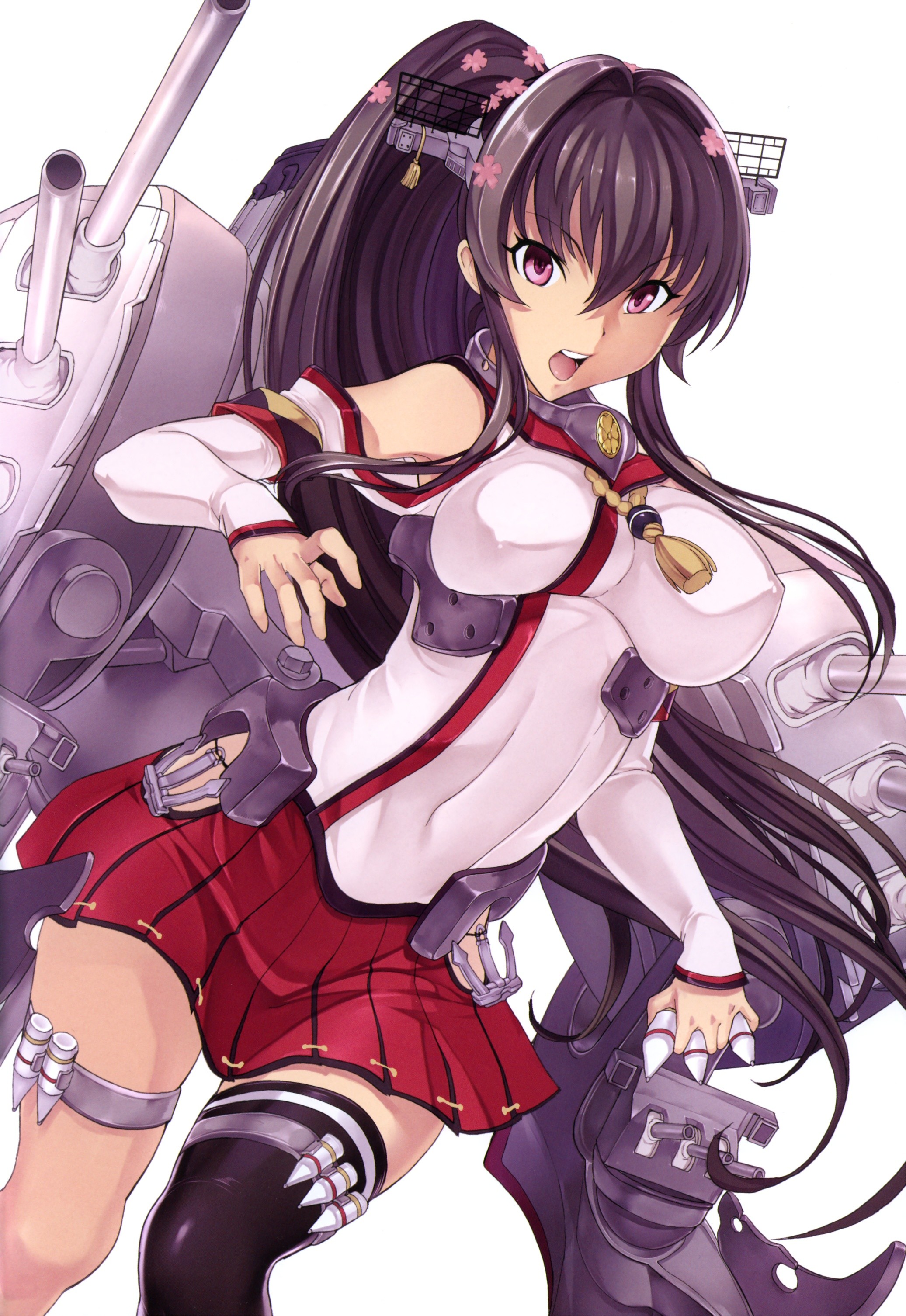 Anime 2073x3012 Kantai Collection skirt tight clothing thigh-highs Chinese clothing Yamato (KanColle) missing sock Hakaba boobs big boobs open mouth