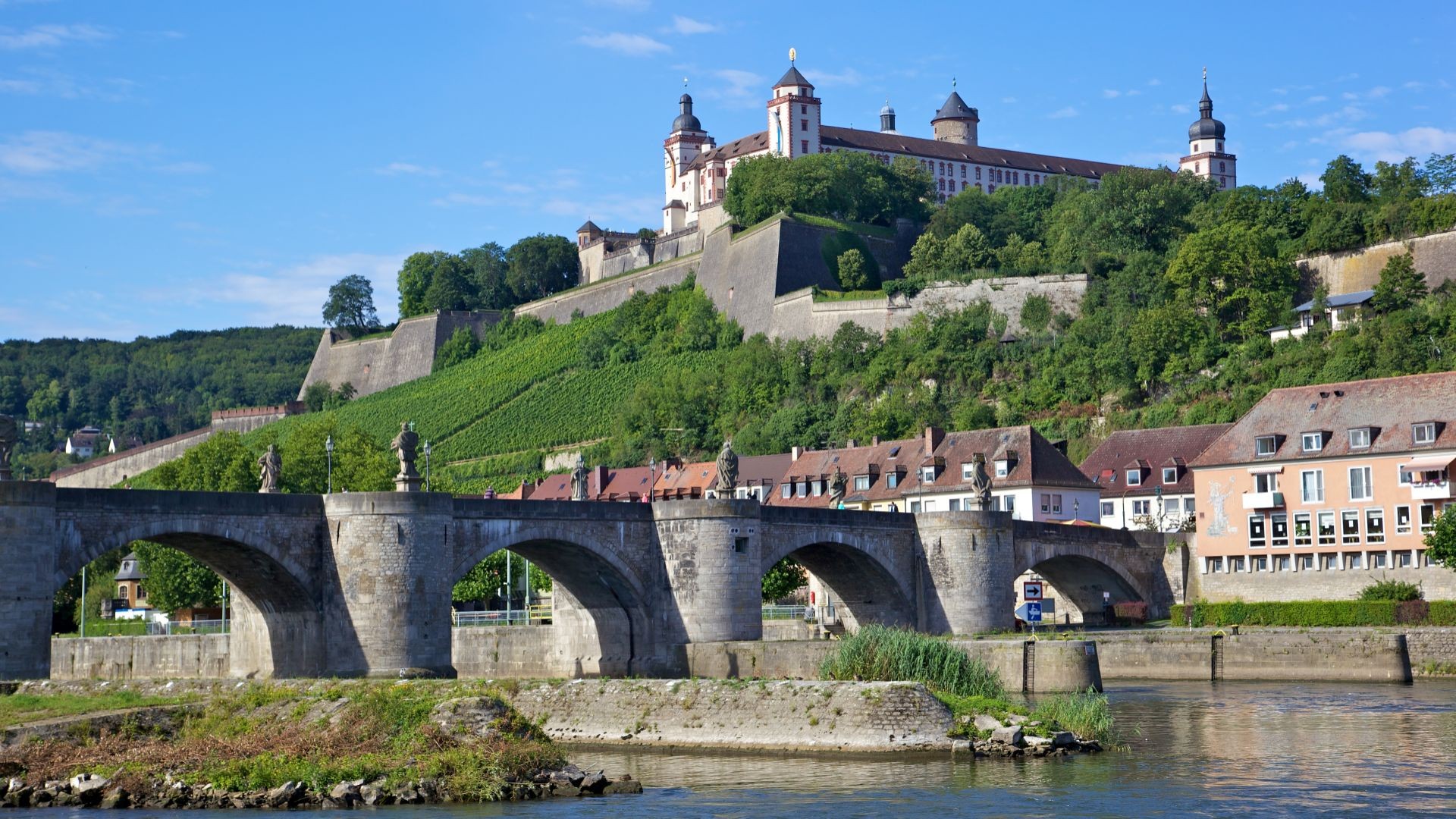 General 1920x1080 architecture castle trees Germany town old building bridge arch tower river hills fortress