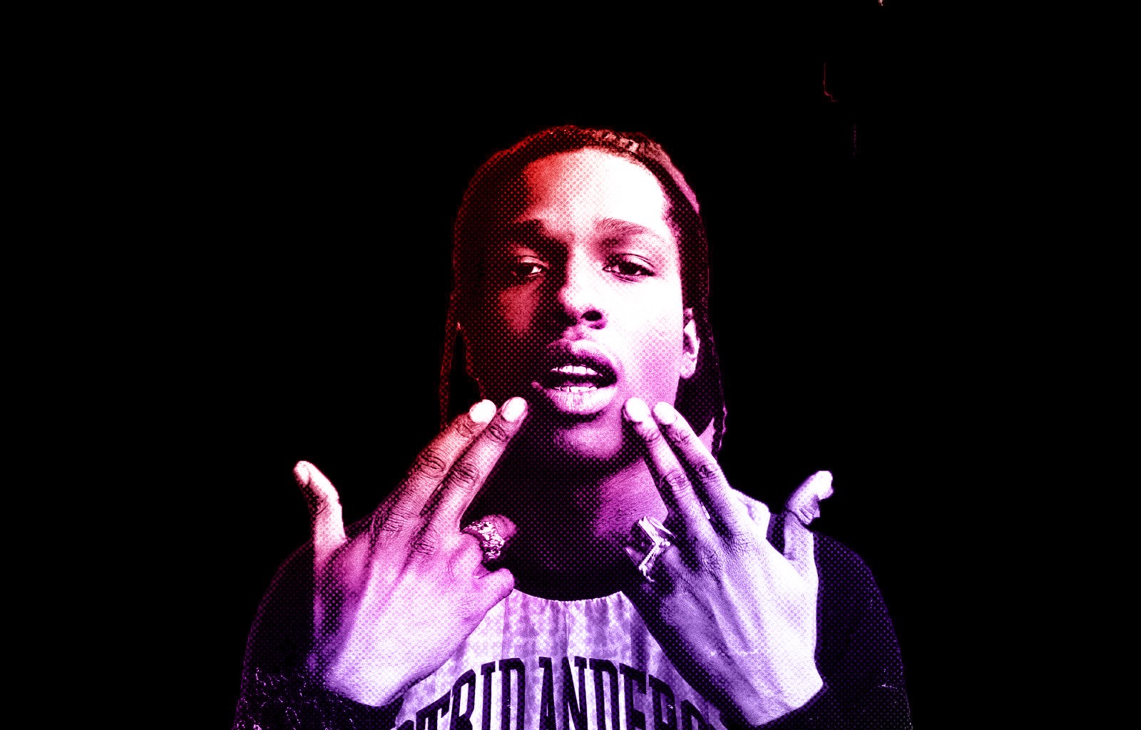 People 1600x1024 ASAP Rocky men face hand gesture black background looking at viewer Rapper