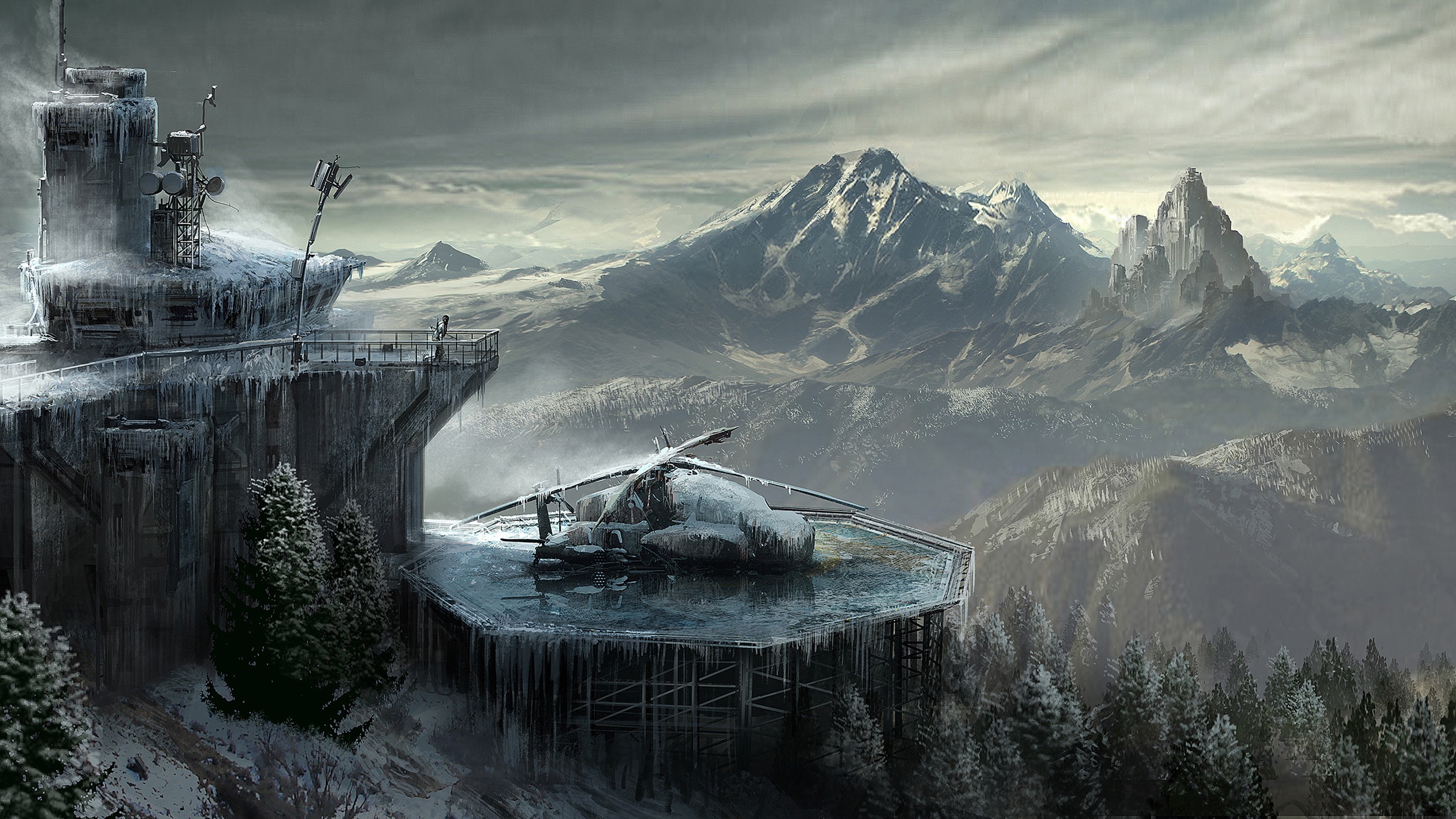 General 2560x1440 concept art Rise of the Tomb Raider video games snow military base Tomb Raider PC gaming video game art mountains wreck