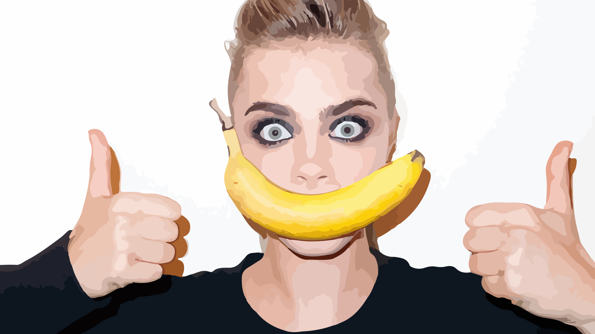 People 1920x1080 Cara Delevingne Terry Richardson artwork digital art vector art women model actress British women British model face portrait wacky food fruit bananas hand gesture thumbs up white background simple background looking at viewer photoshopped