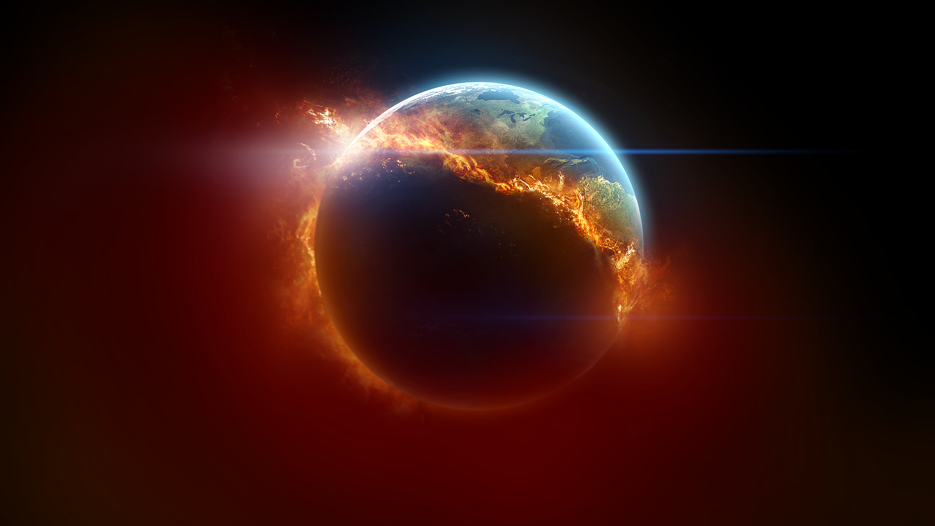 General 1920x1080 planet fire space art gradient Earth burning apocalyptic digital art DeviantArt