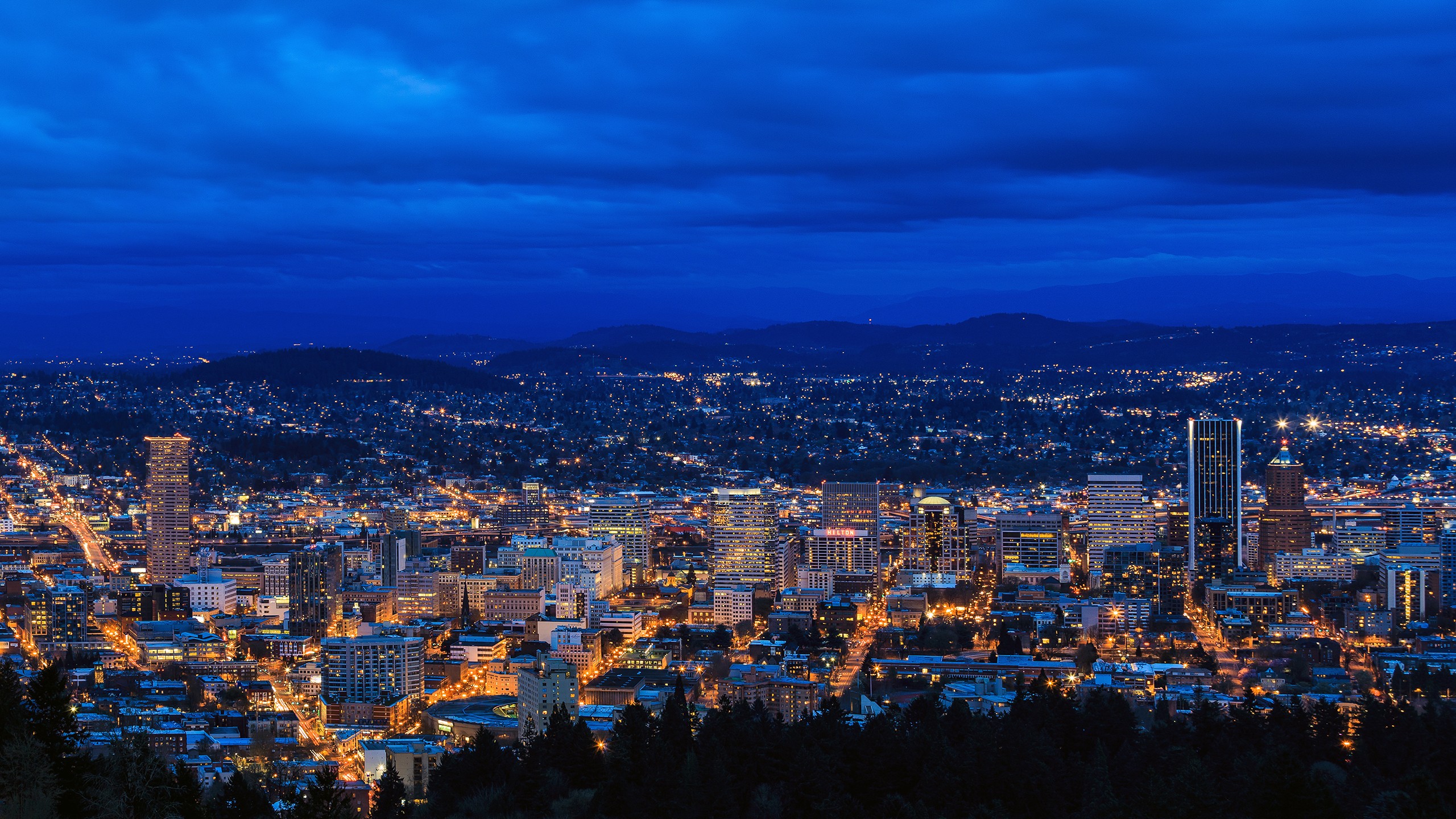 General 2560x1440 city Portland cityscape city lights blue night sky Oregon USA