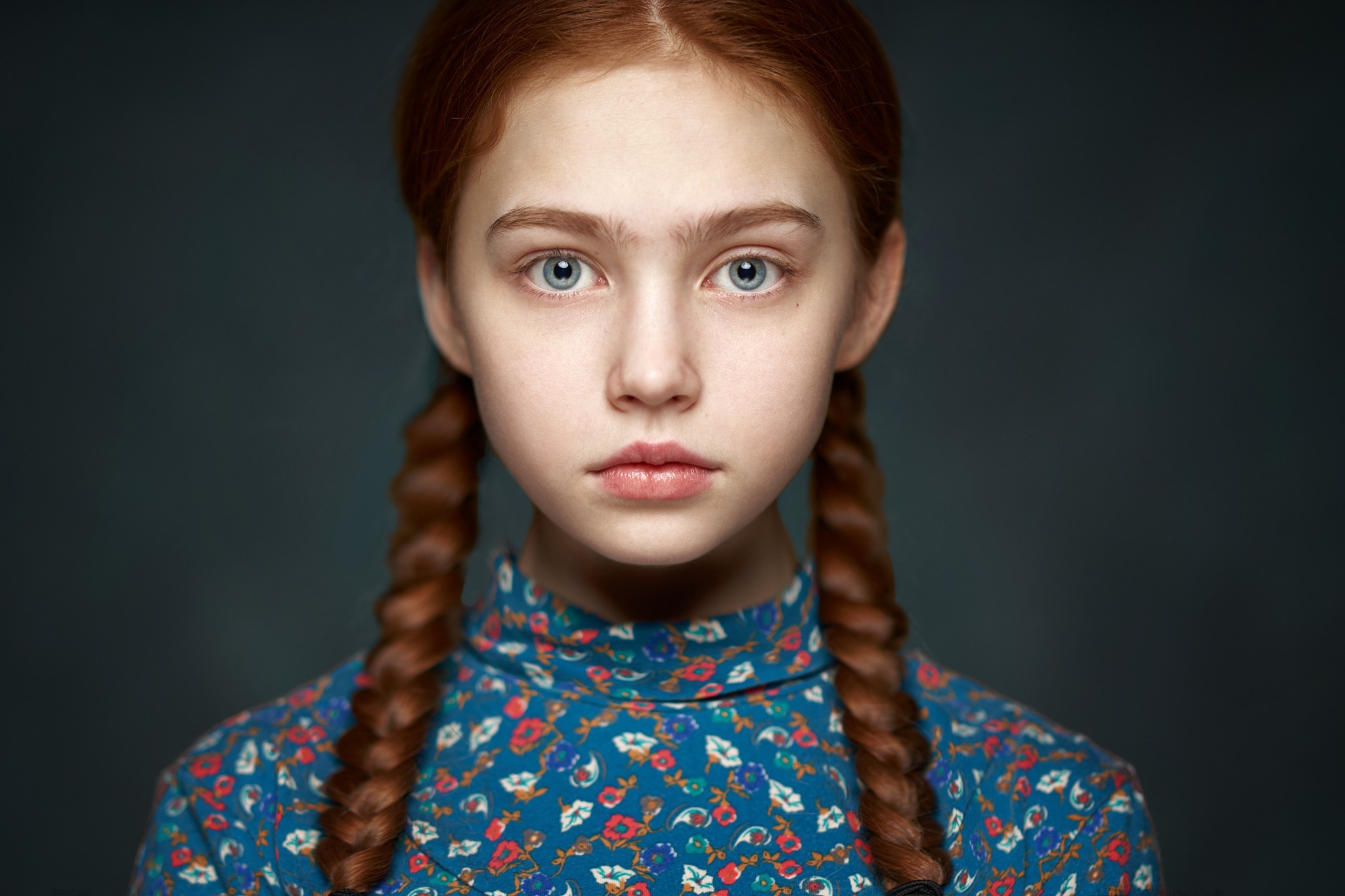 People 2048x1365 simple background twintails face teen women model looking at viewer portrait braids redhead