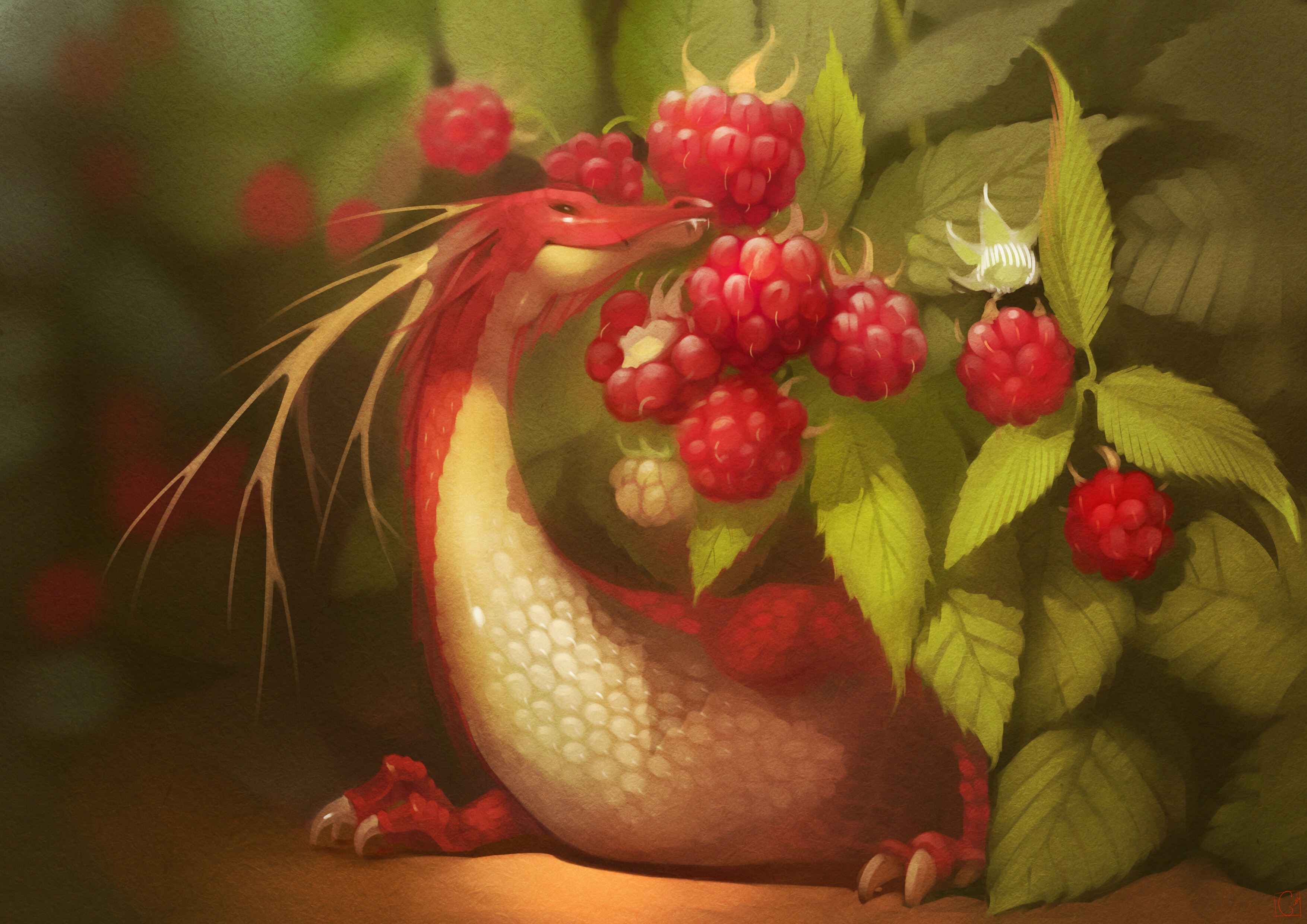 General 3508x2480 digital art fantasy art dragon raspberries creature artwork food fruit DeviantArt