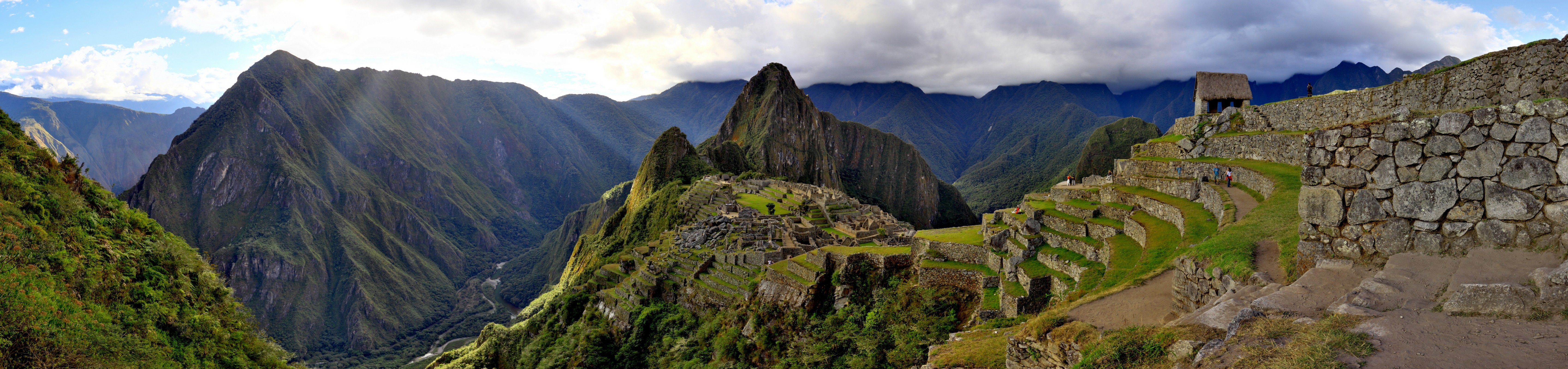 General 6800x1600 Machu Picchu ancient Peru ruins landscape mountains multiple display people World Heritage Site history