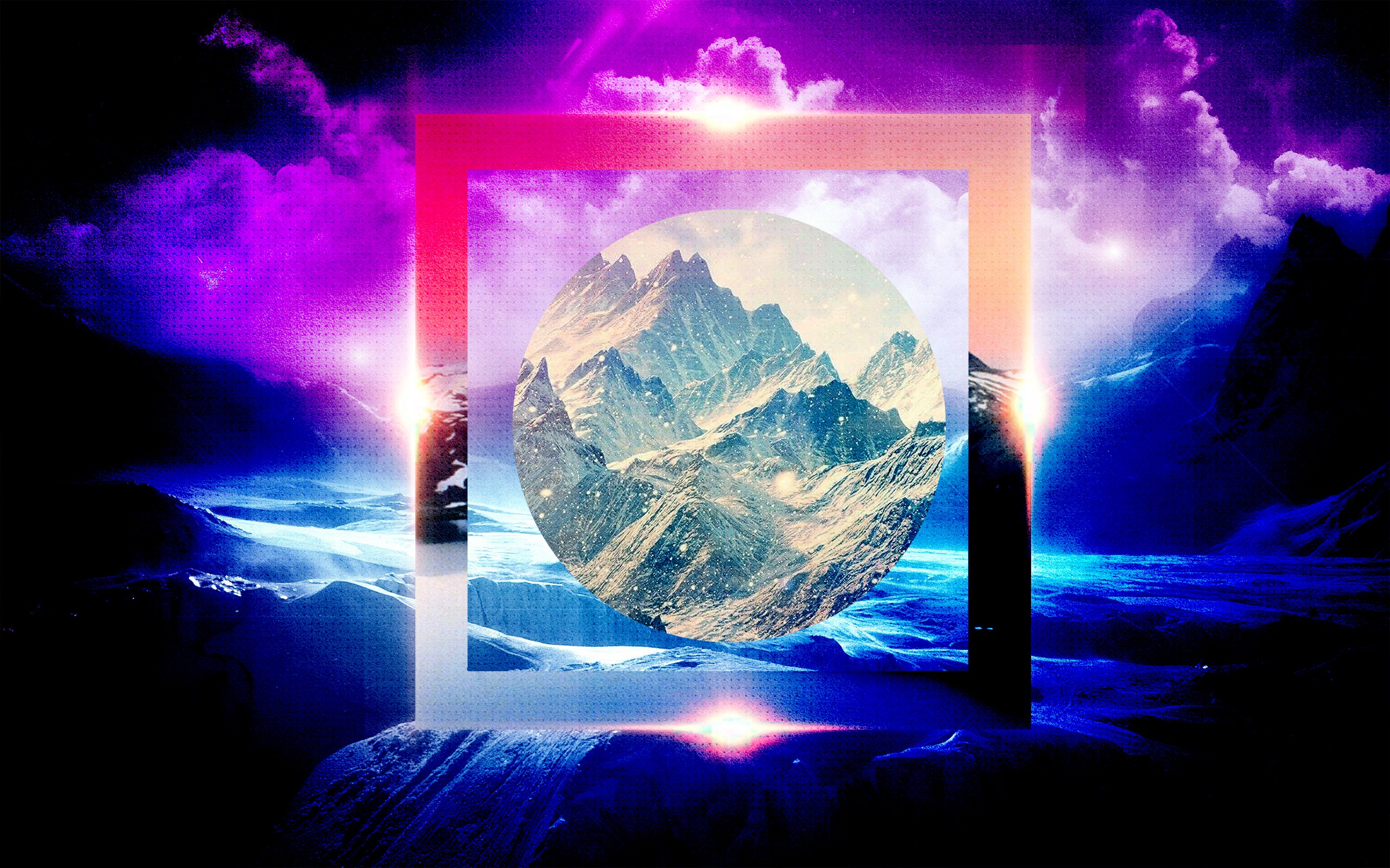 General 2560x1600 circle mountains flares square nature clouds polyscape digital art