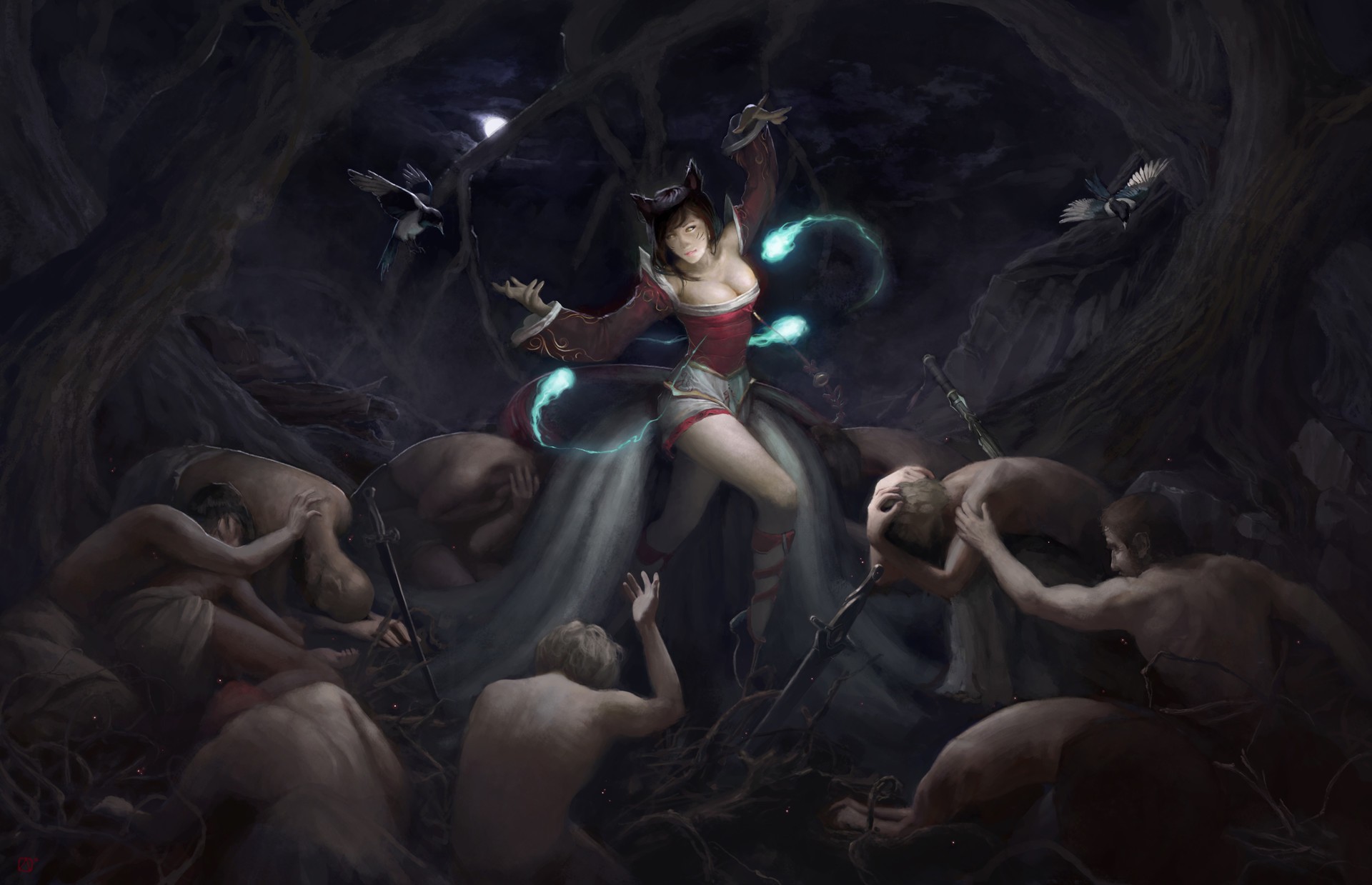 General 1920x1239 League of Legends Ahri (League of Legends) fantasy girl PC gaming video game art DeviantArt video game girls fantasy art boobs dark hair cleavage women men