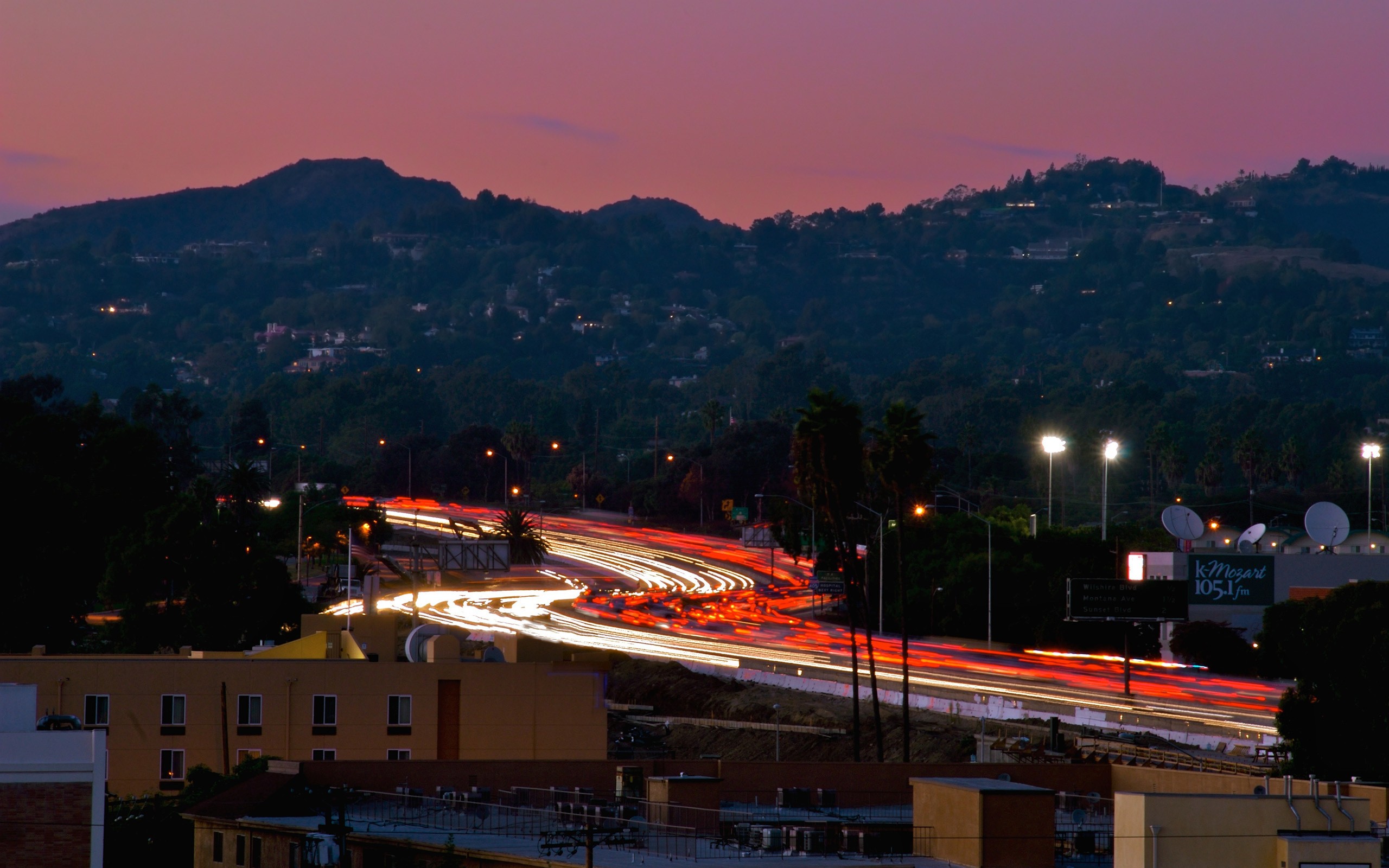 General 2560x1600 cityscape highway light trails dusk urban hills long exposure outdoors traffic