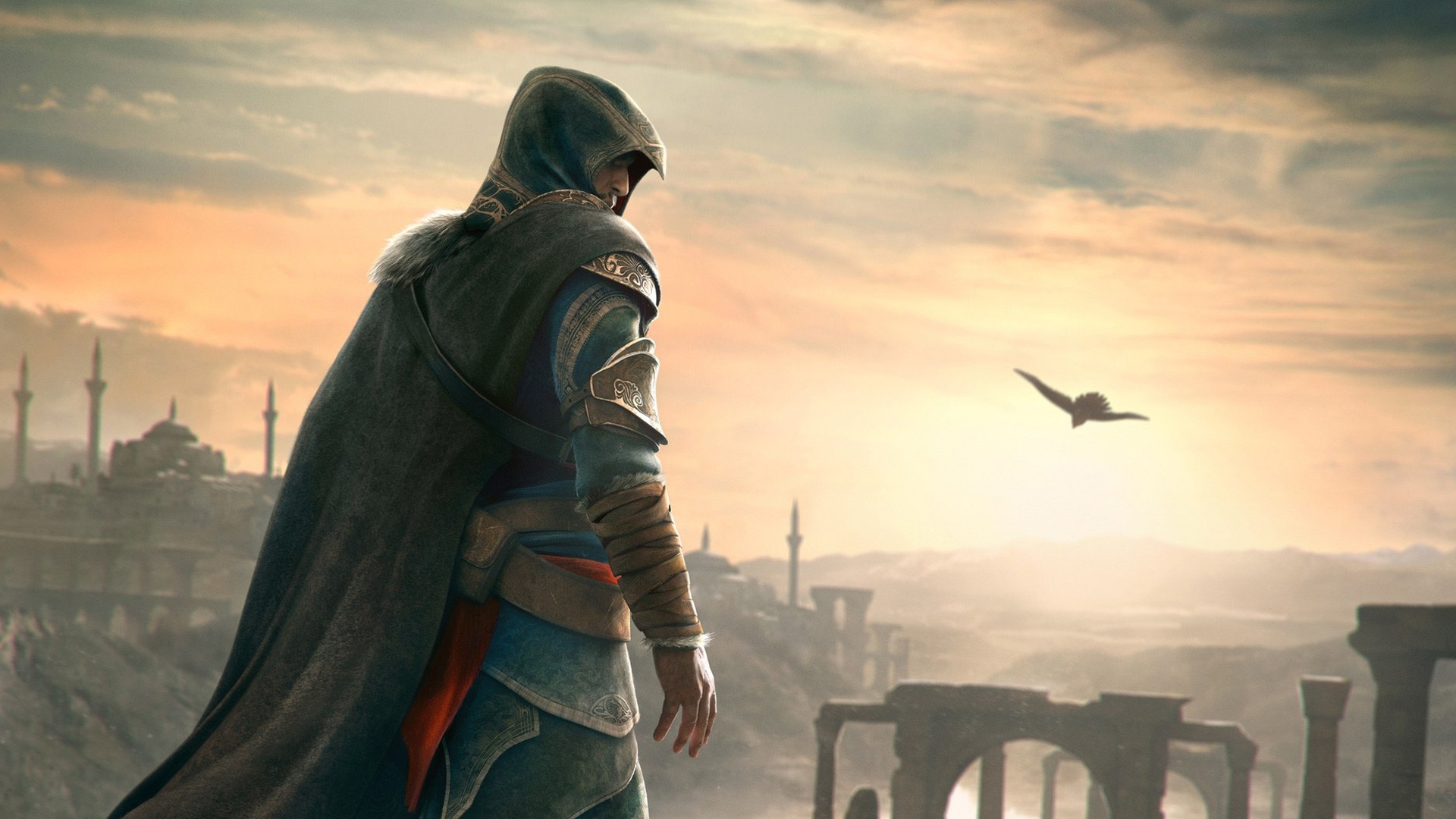 General 1920x1080 video games assassins  Assassin's Creed Ezio Auditore da Firenze PC gaming birds sky hoods video game man