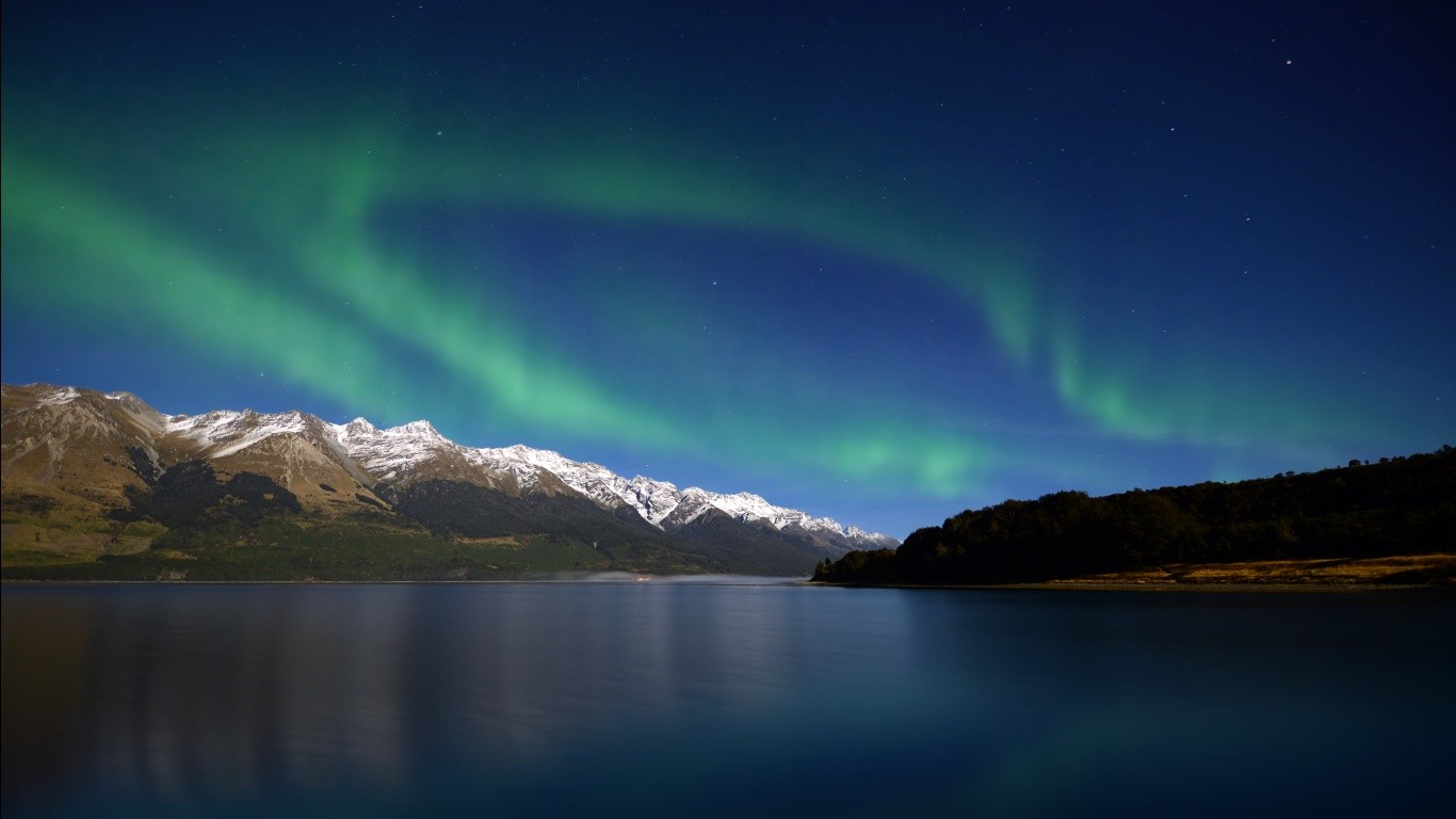 General 1366x768 lake nature sky water mountains aurorae New Zealand