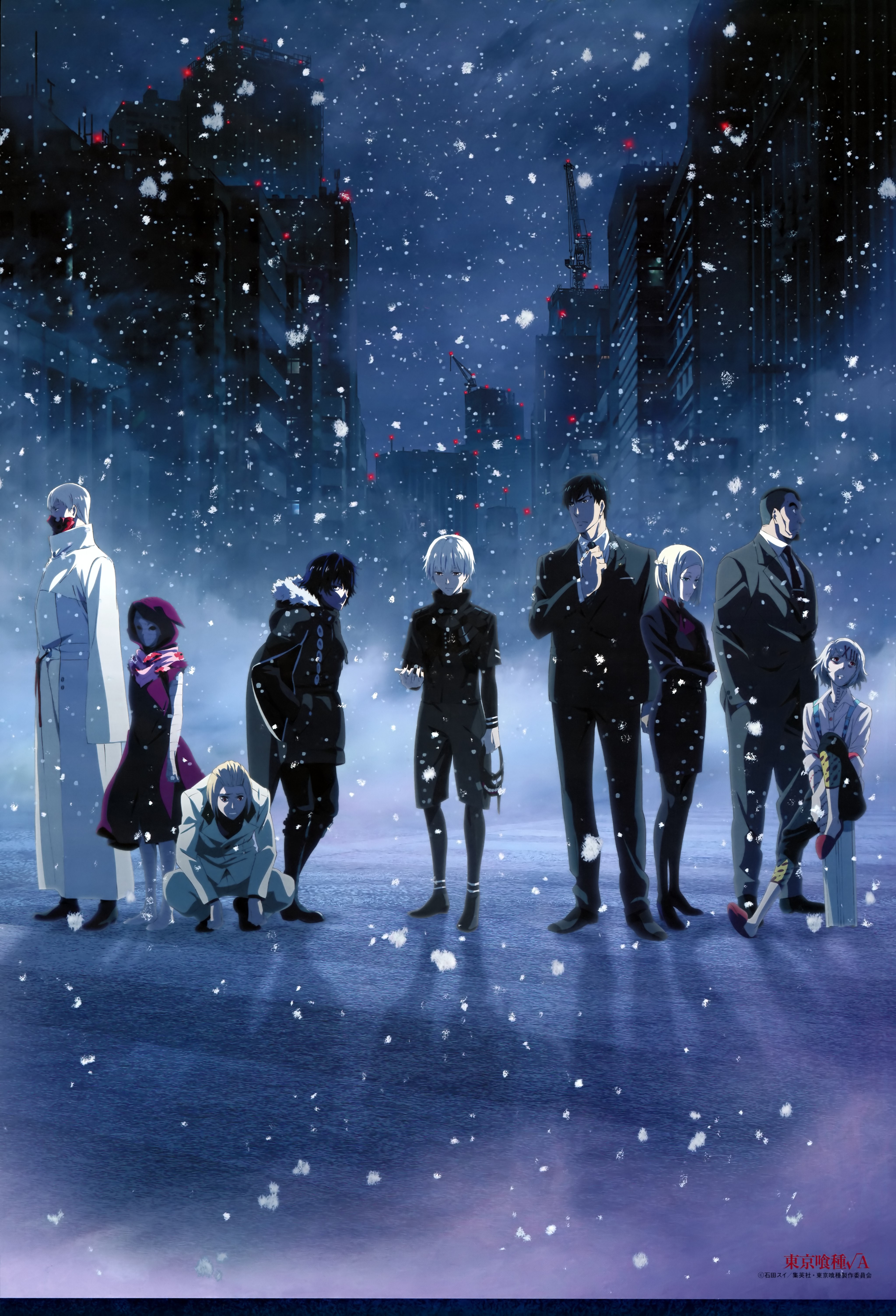 Anime 4095x6012 anime anime boys anime girls snow city night standing Tokyo Ghoul