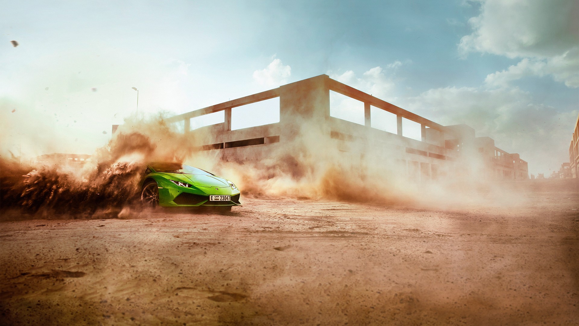 General 1920x1080 car dust Lamborghini racing dirt green cars vehicle numbers
