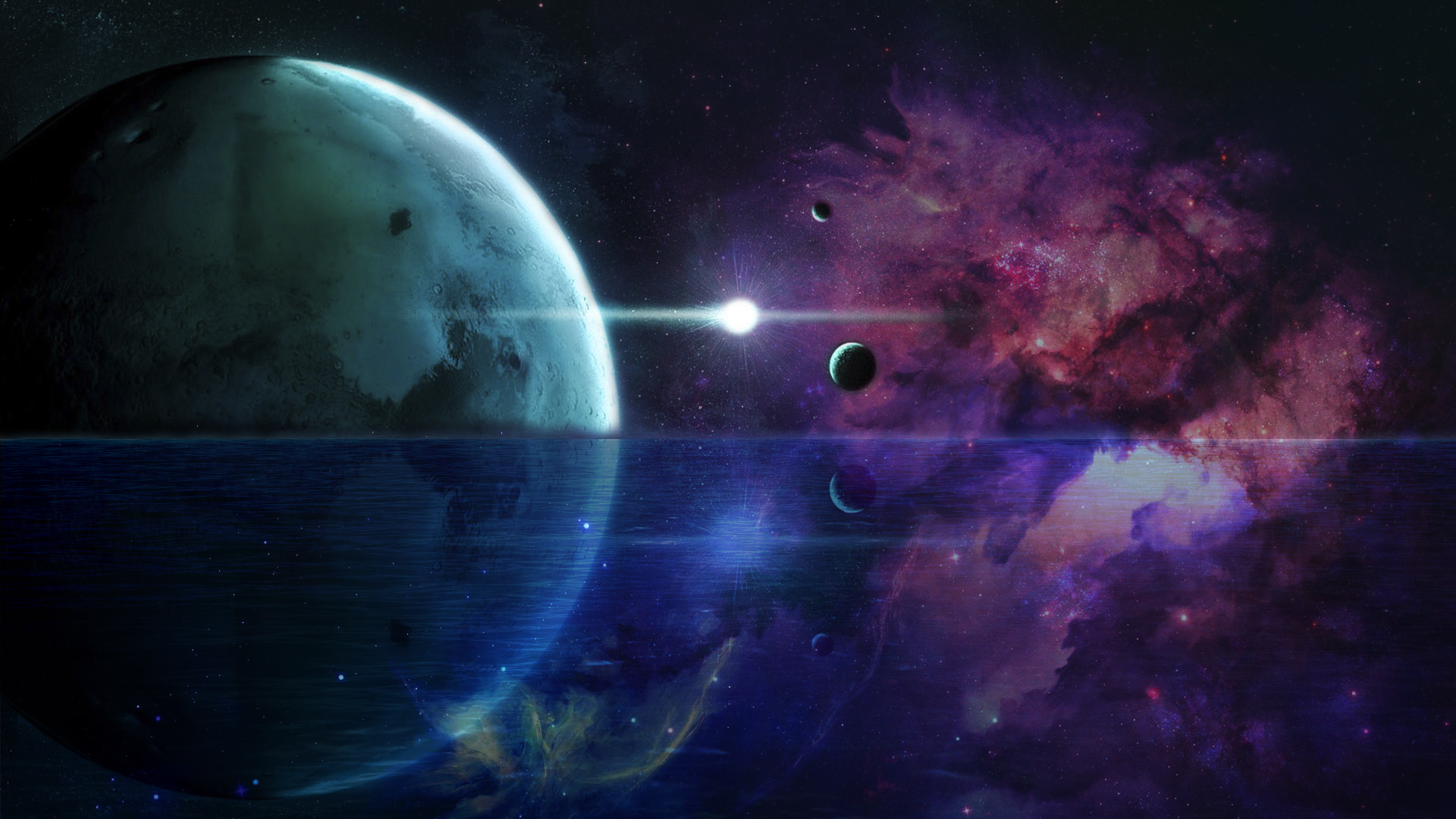 General 1920x1080 space digital art water space art planet stars sunlight