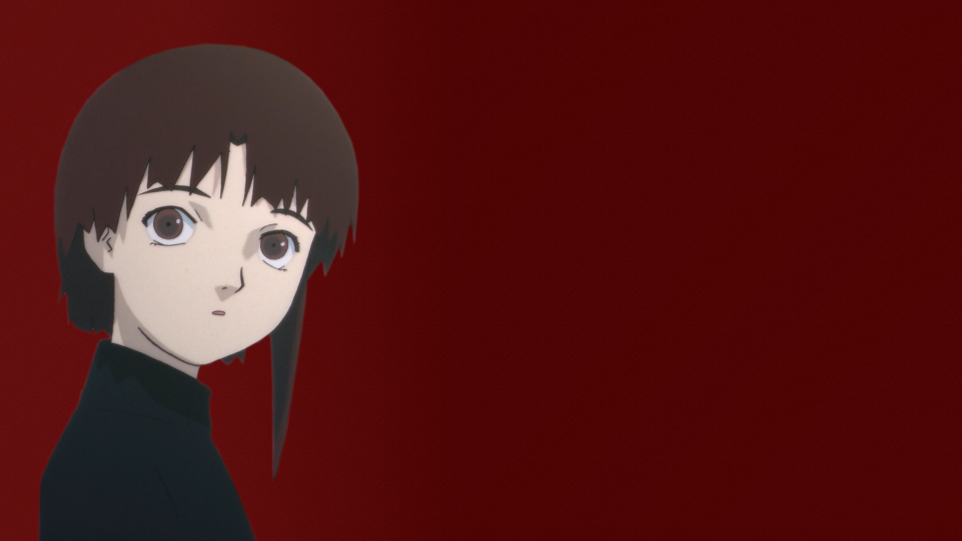 Anime 1920x1080 anime girls anime brown eyes brunette simple background red background Lain Iwakura Serial Experiments Lain