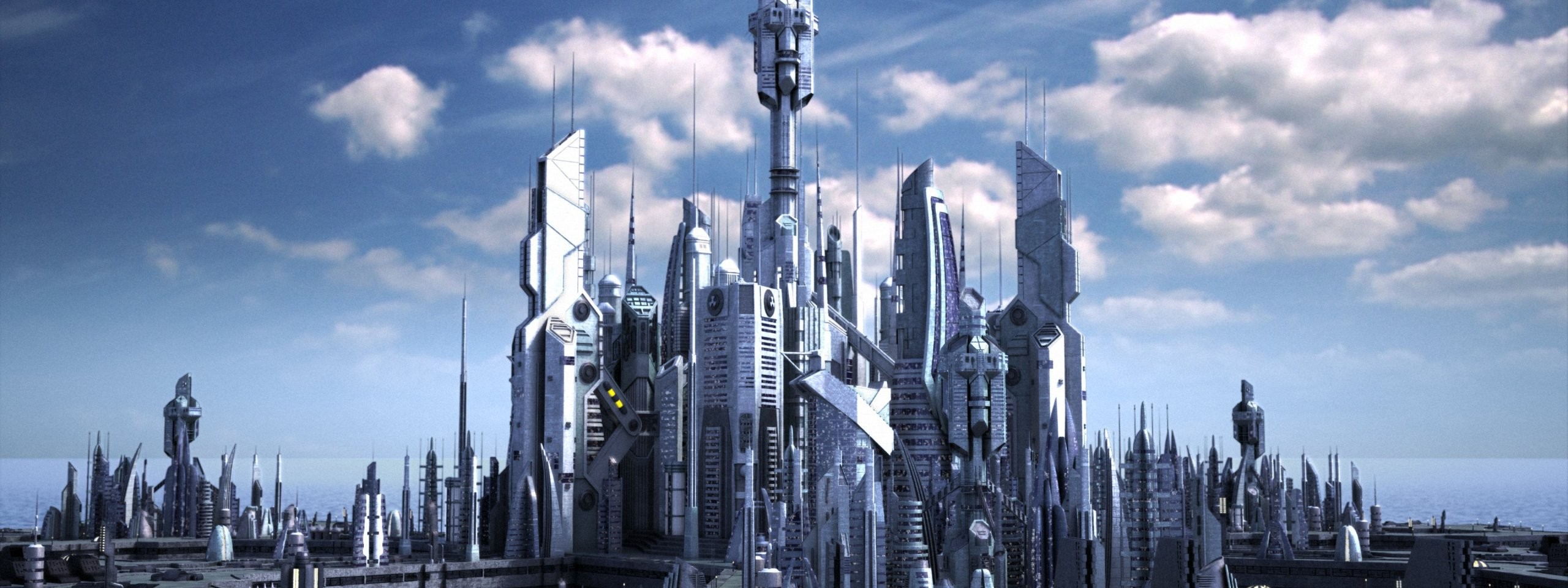 General 2560x960 Stargate Atlantis skyscraper science fiction TV series futuristic city cityscape