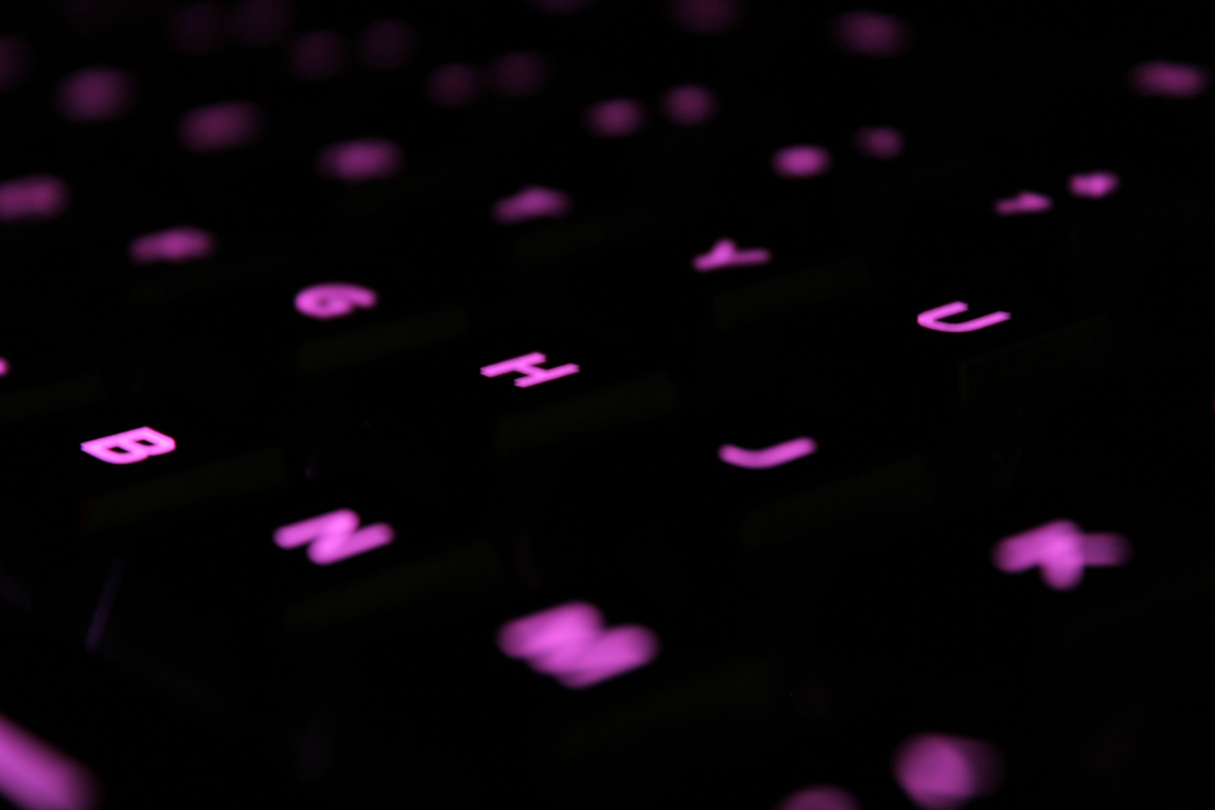General 3888x2592 macro glowing technology keyboards magenta pink black background